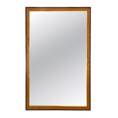 Vintage Modern Burl Wood and Brass Trim Wall Mirror Attributed Drexel Heritage