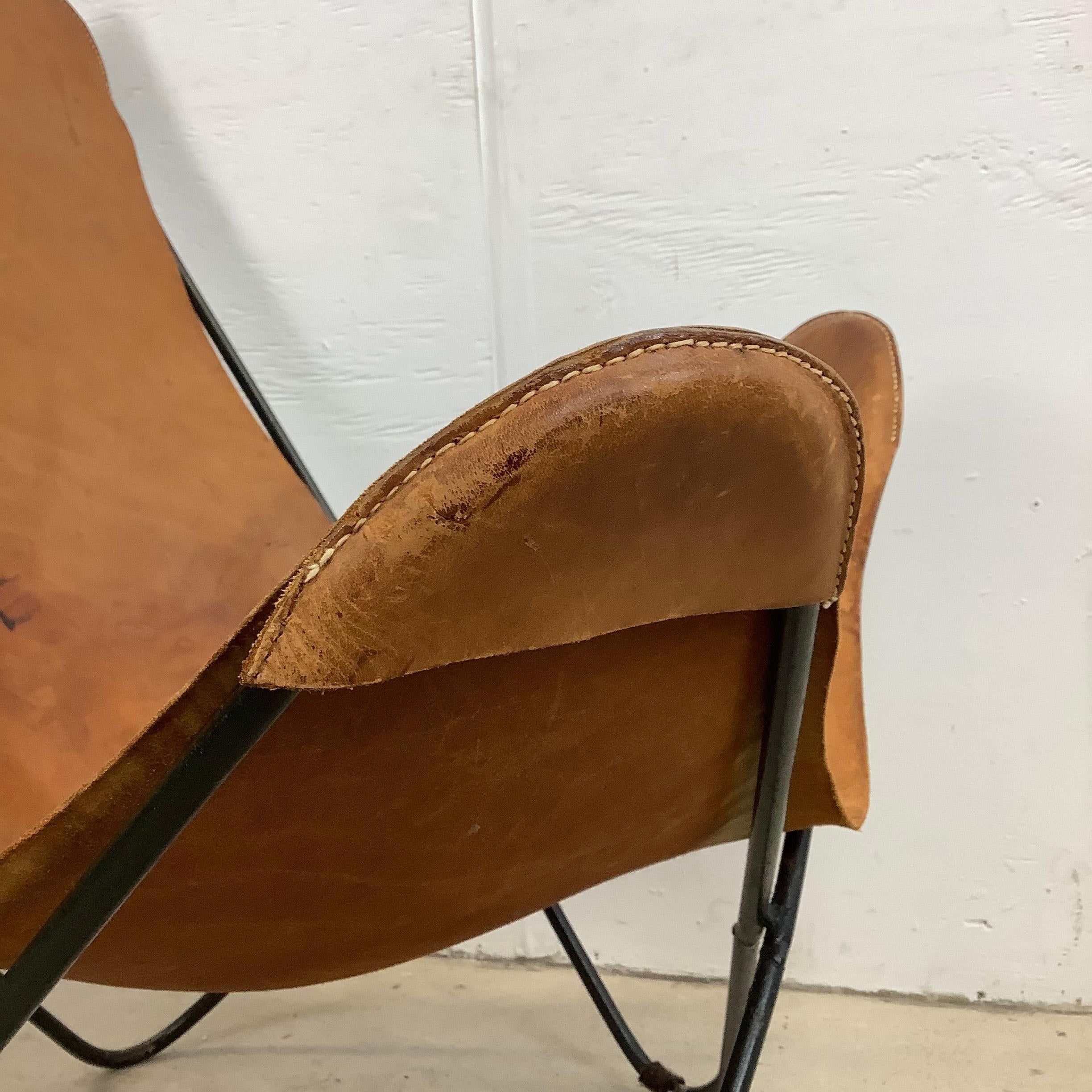 Vintage Modern Butterfly Chair With Iron Frame And Leather Seat 6