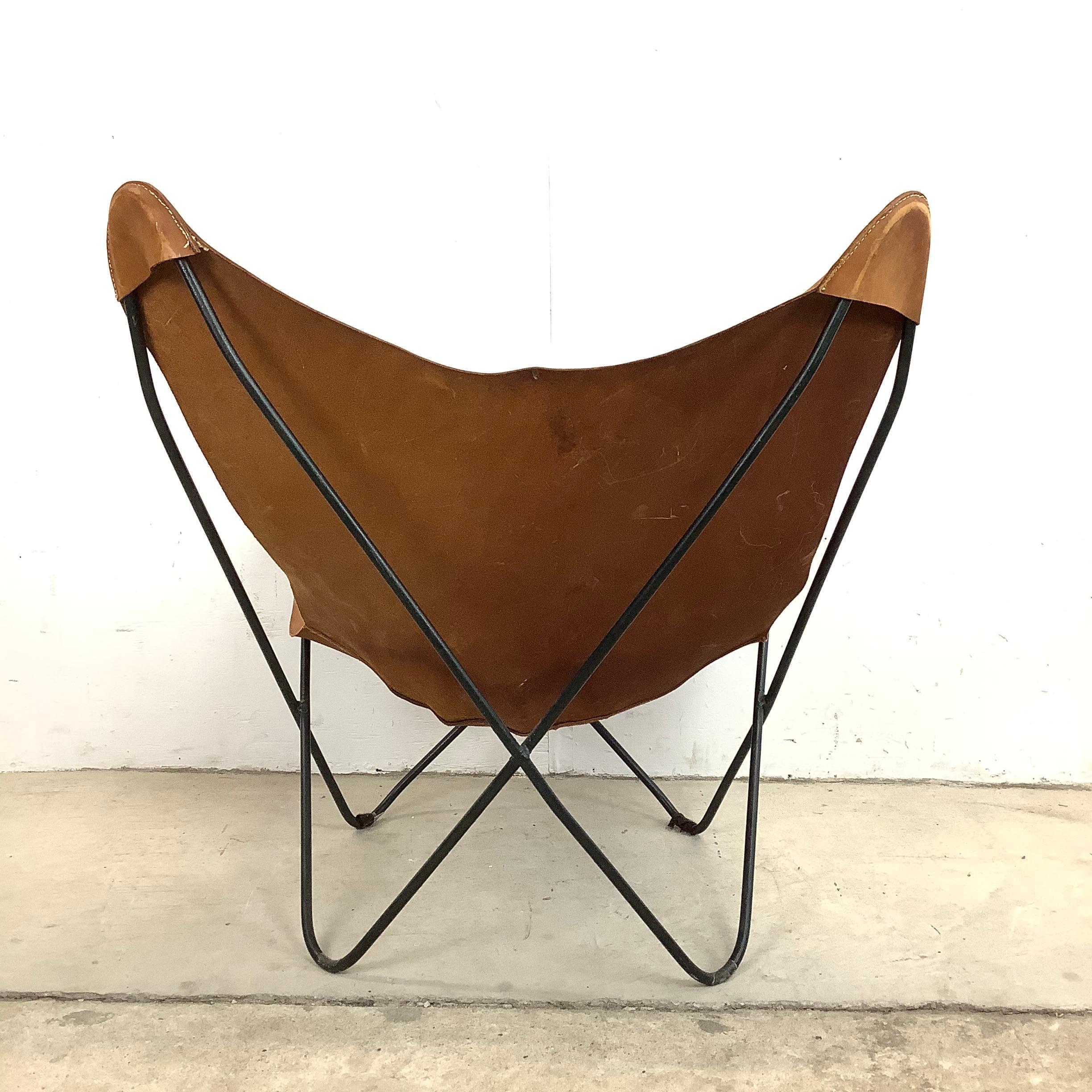 Vintage Modern Butterfly Chair With Iron Frame And Leather Seat 9