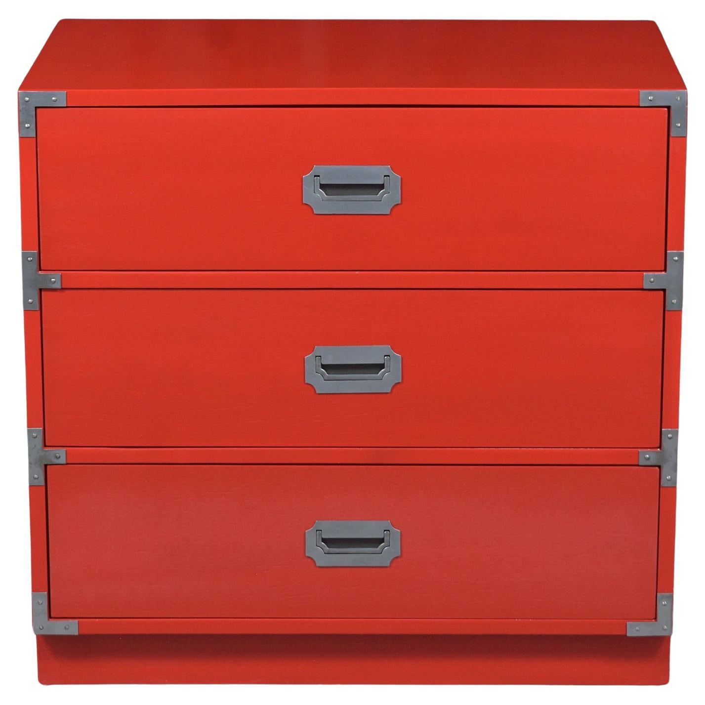 Vintage Modern Campaign-Style Chest of Drawers in Custom Red Finish