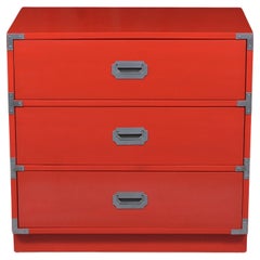 Vintage Modern Campaign-Style Chest of Drawers in Custom Red Finish