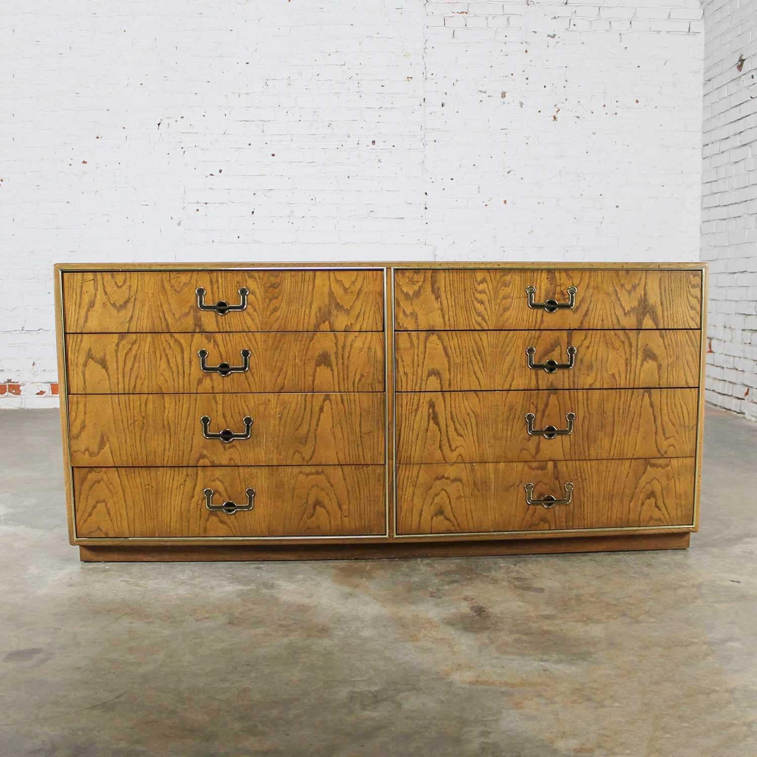Vintage Modern Campaign Style Eight Drawer Oak Dresser by Founders Furniture 3