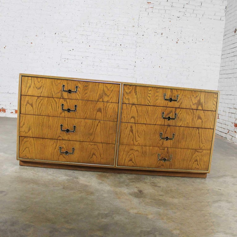 Vintage Modern Campaign Style Eight Drawer Oak Dresser by Founders