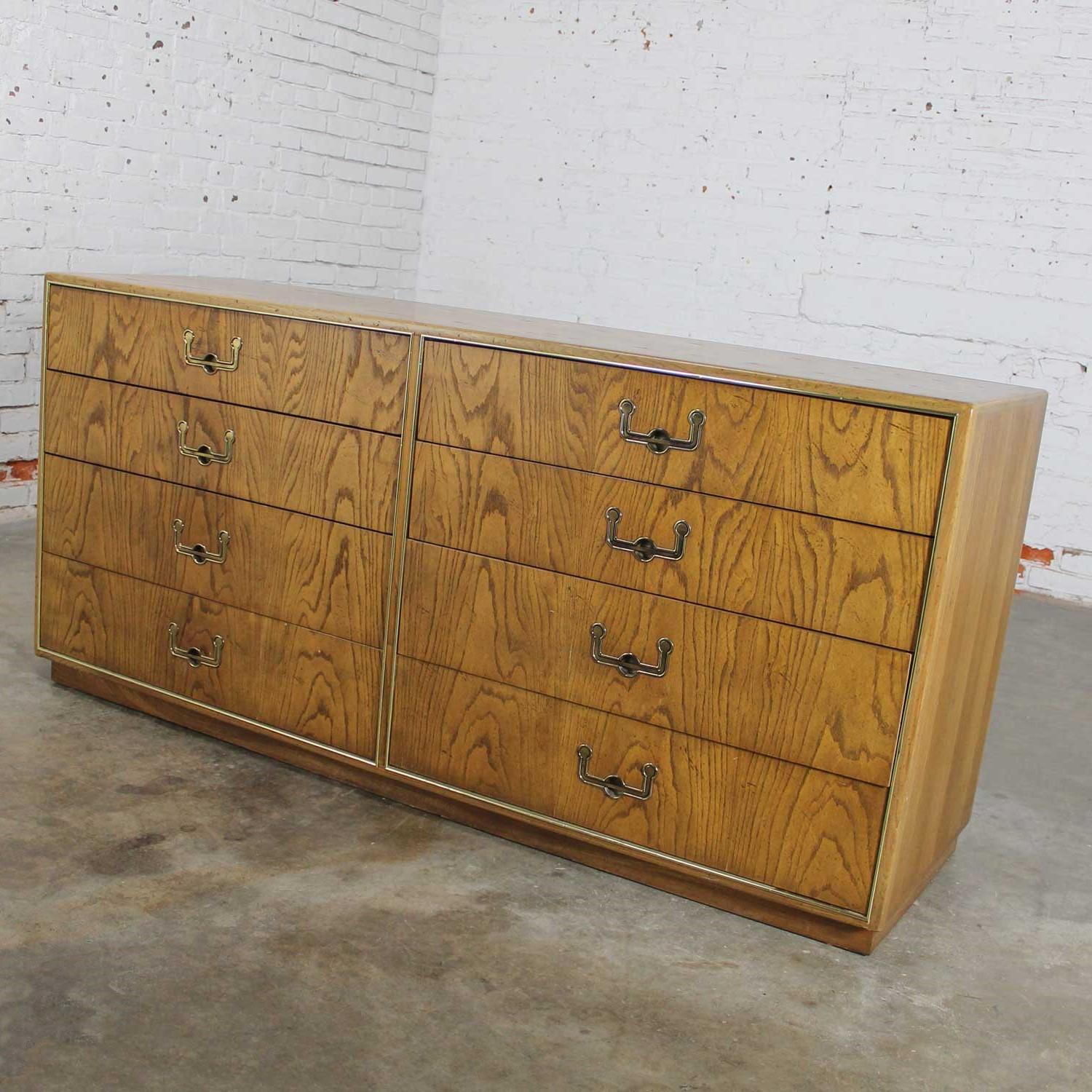 American Vintage Modern Campaign Style Eight Drawer Oak Dresser by Founders Furniture