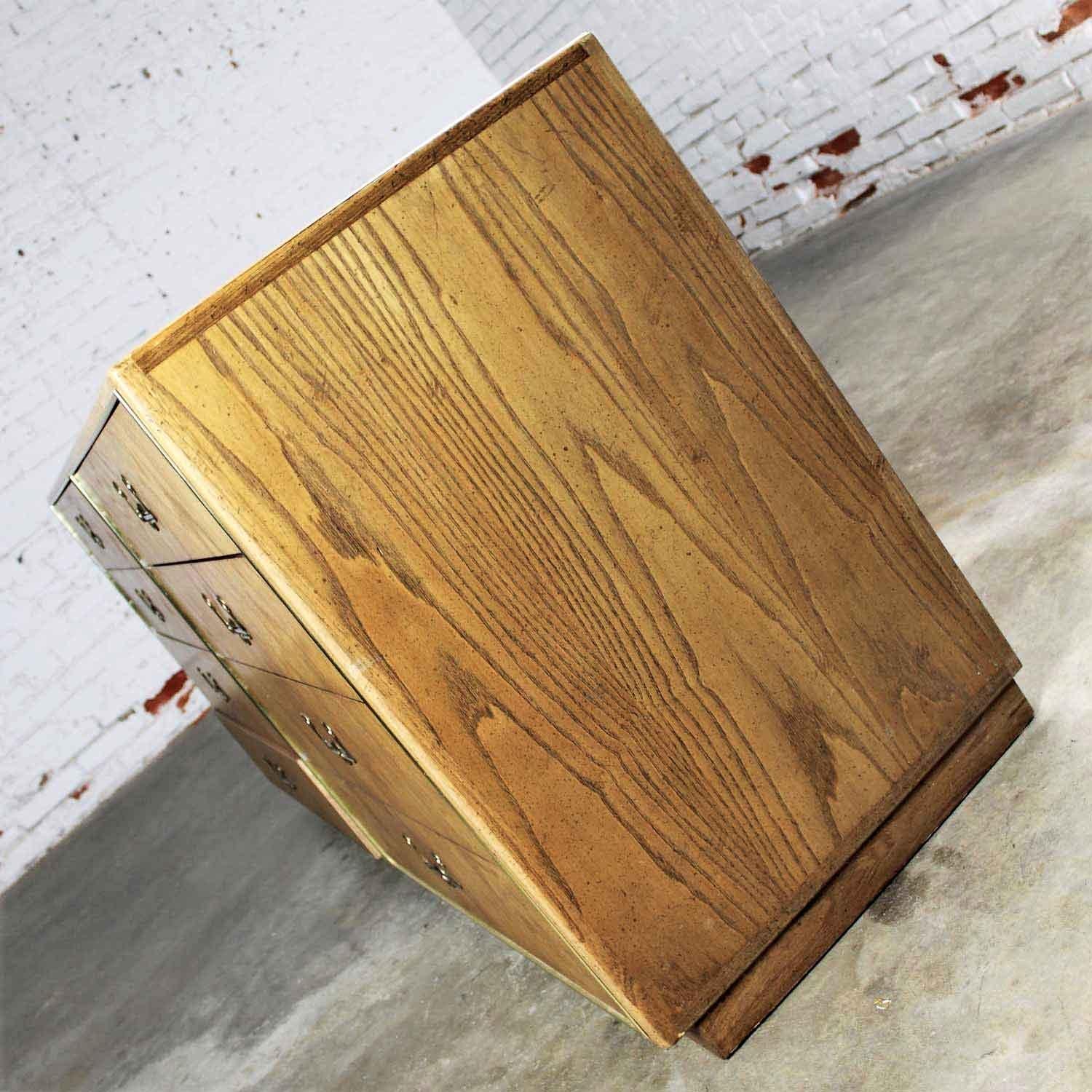 Brass Vintage Modern Campaign Style Eight Drawer Oak Dresser by Founders Furniture