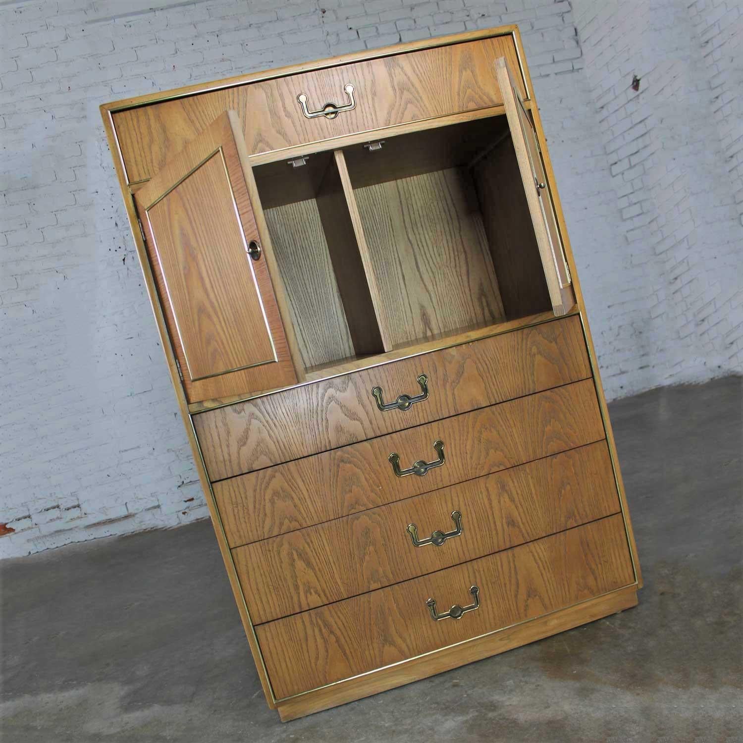 Vintage Modern Campaign Style Oak Gentlemen’s Chest by Founders Furniture 3