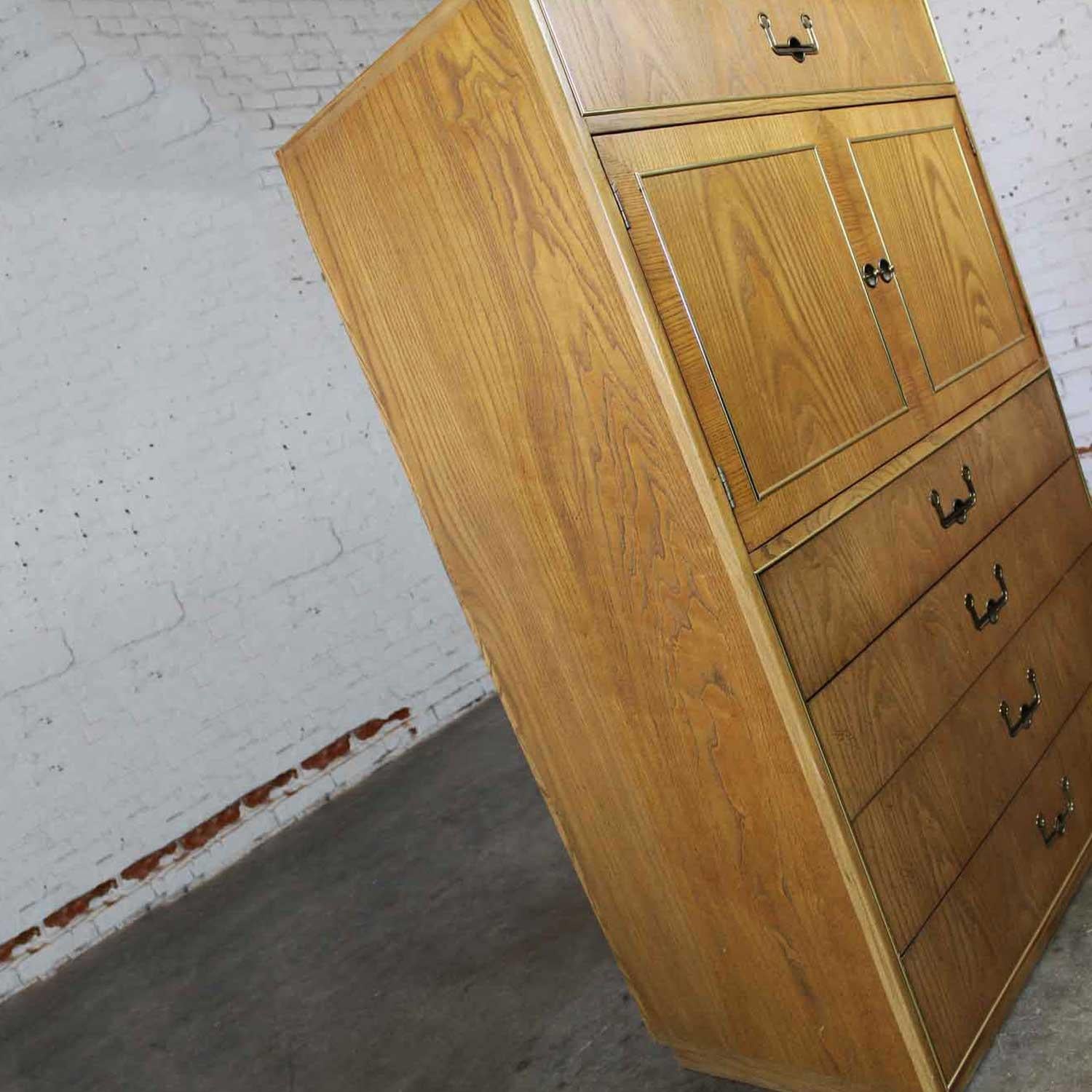 Vintage Modern Campaign Style Oak Gentlemen’s Chest by Founders Furniture 4
