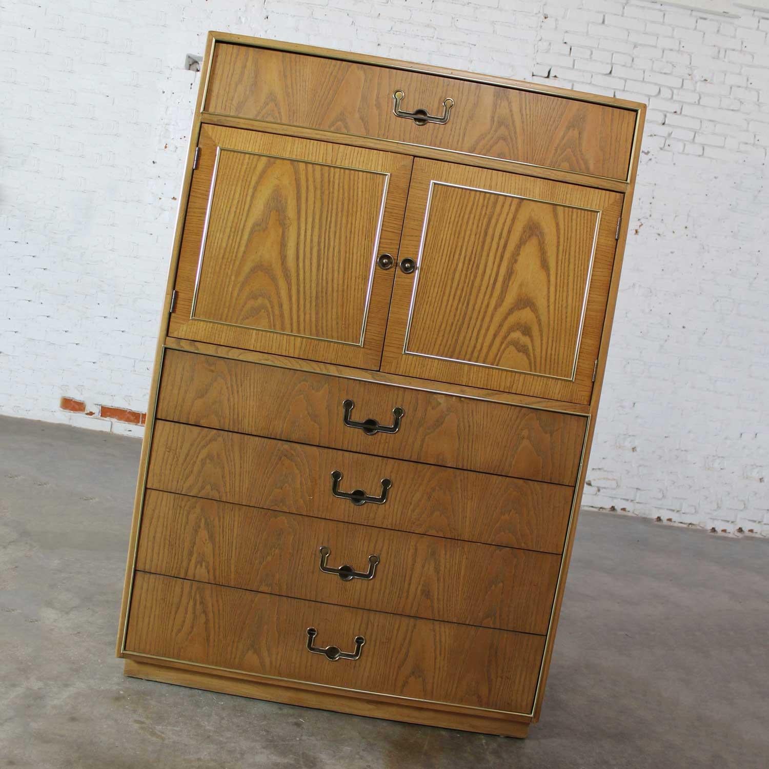 American Vintage Modern Campaign Style Oak Gentlemen’s Chest by Founders Furniture