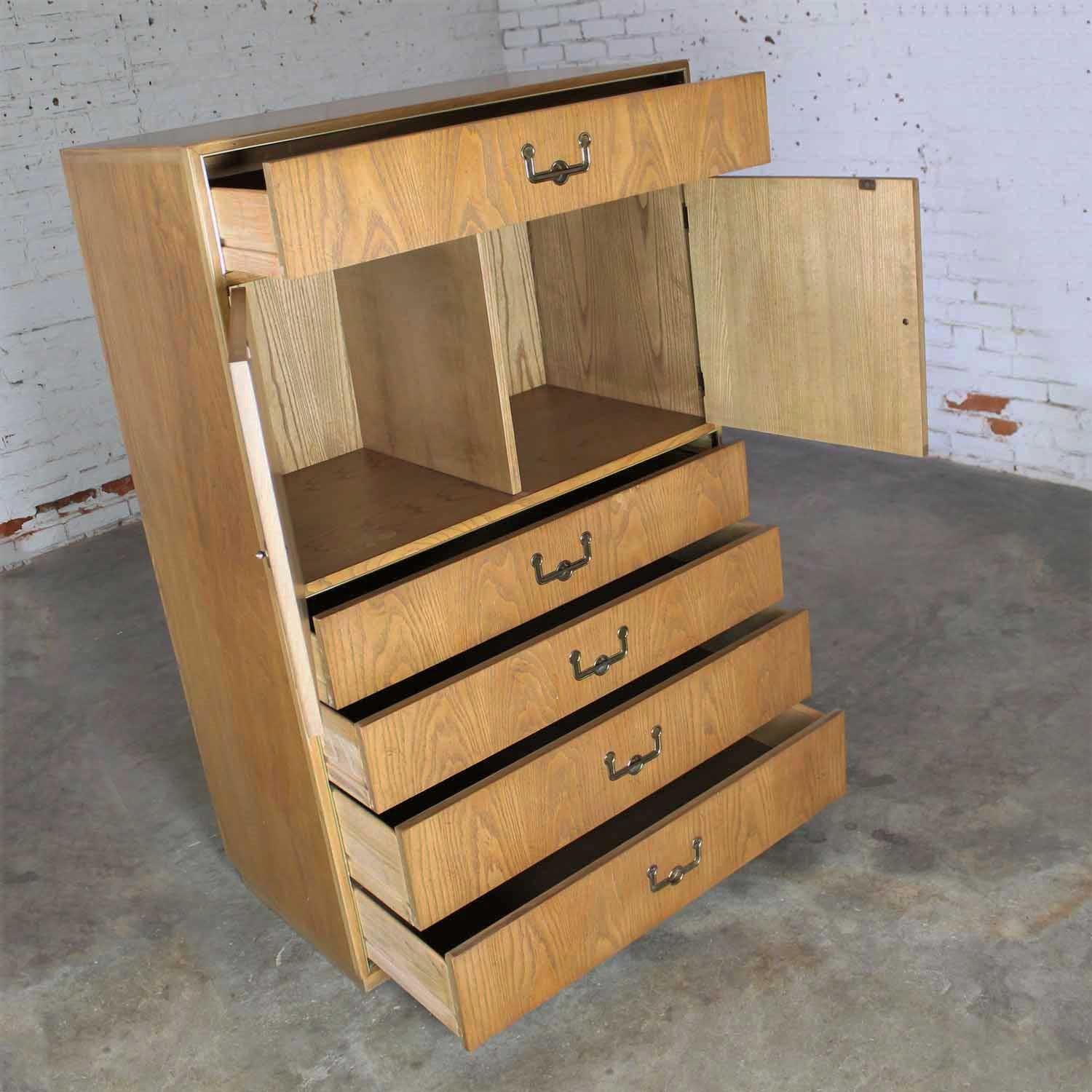 20th Century Vintage Modern Campaign Style Oak Gentlemen’s Chest by Founders Furniture
