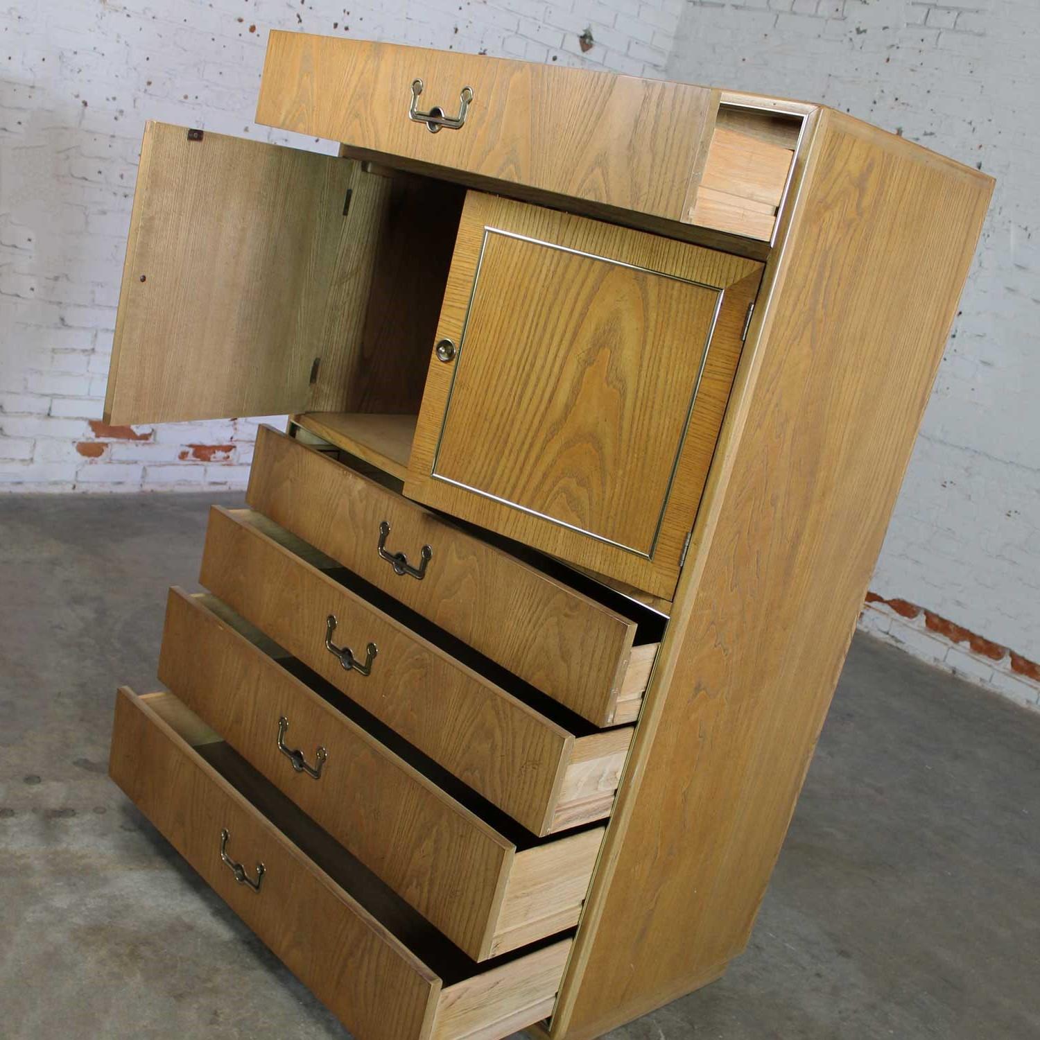 Vintage Modern Campaign Style Oak Gentlemen’s Chest by Founders Furniture 2