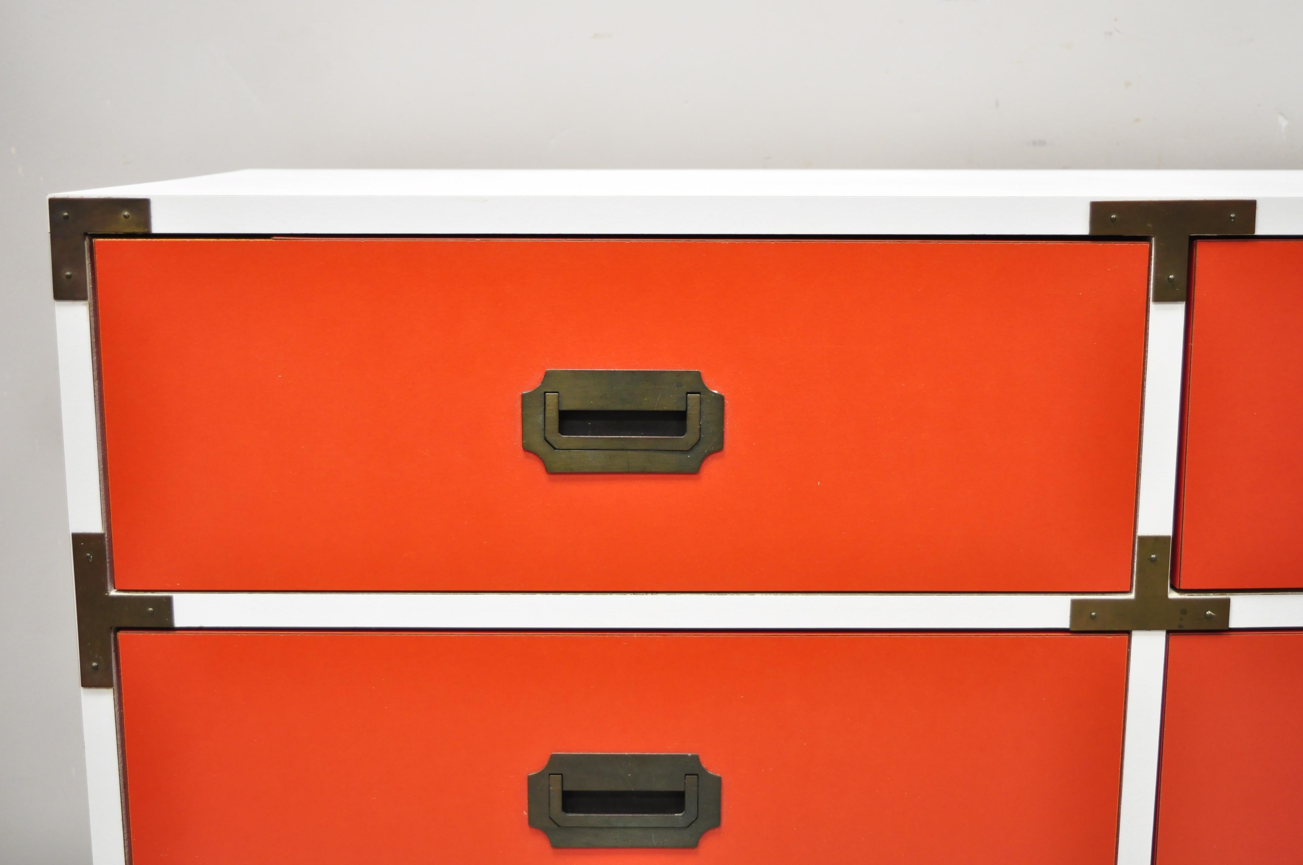 North American Vintage Modern Campaign Style Red White Formica Hollywood Regency Dresser Chest