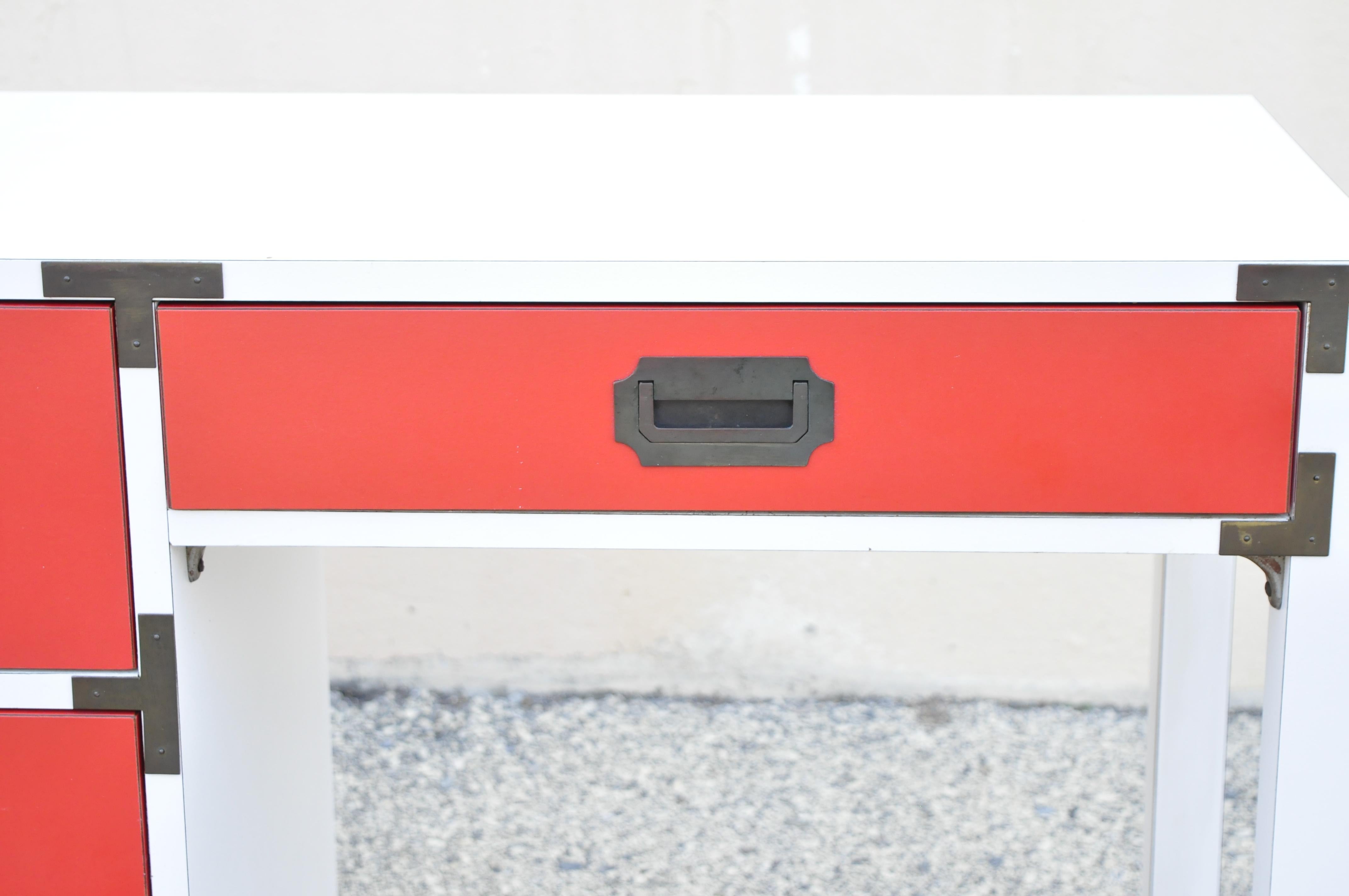 red and white desk