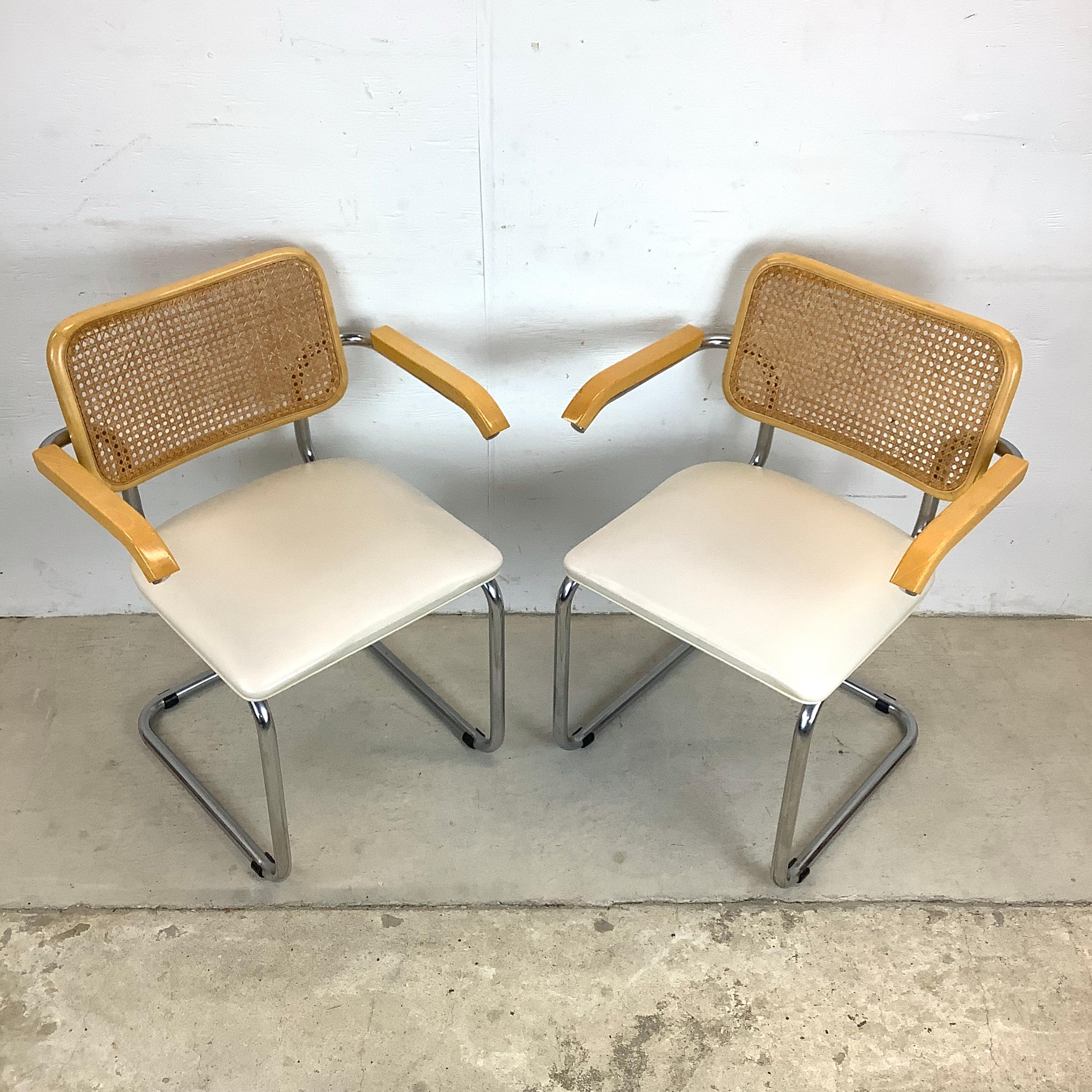 Italian Vintage Modern Cane Back Cantilever Armchairs- set 4 For Sale