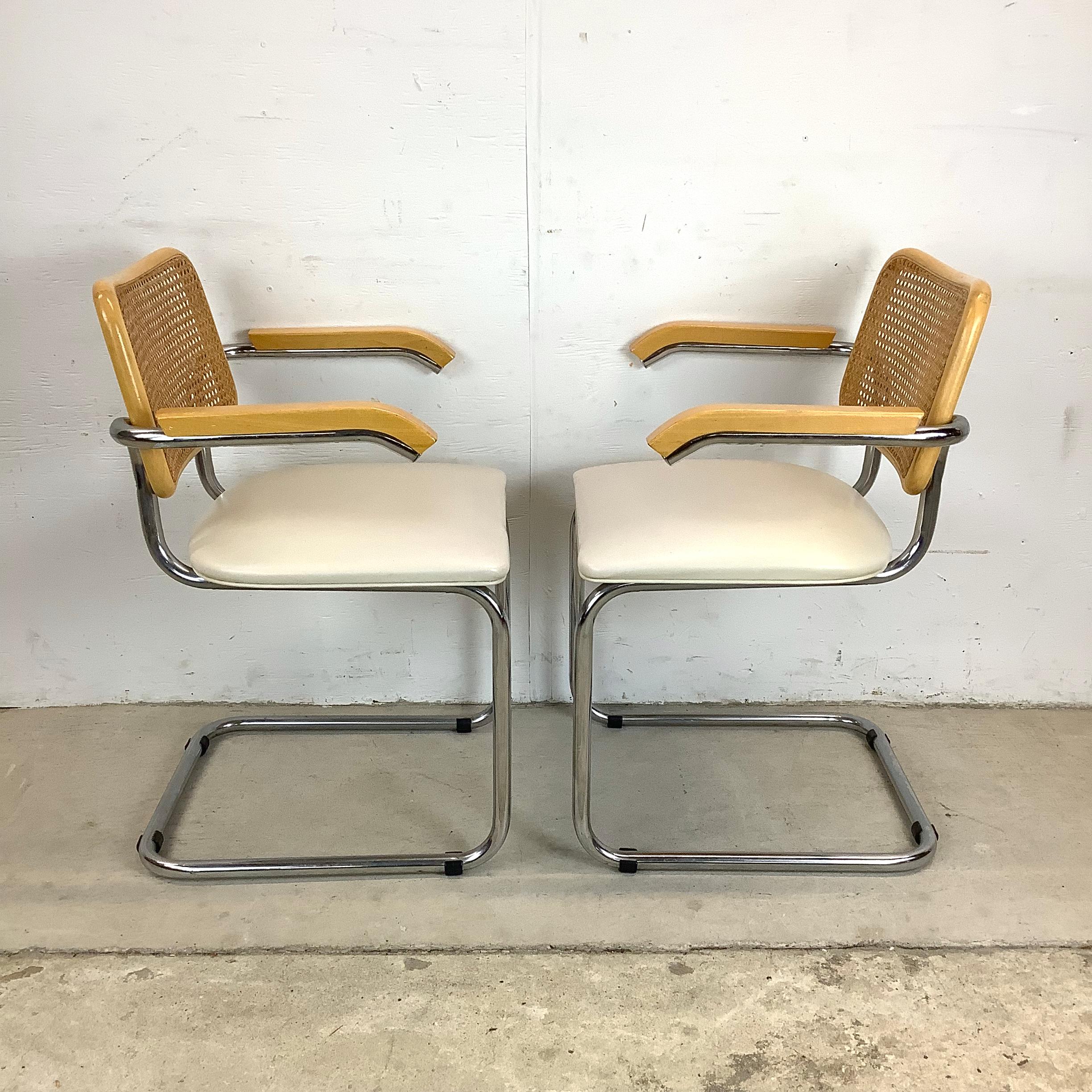 Vintage Modern Cane Back Cantilever Armchairs- set 4 In Fair Condition For Sale In Trenton, NJ