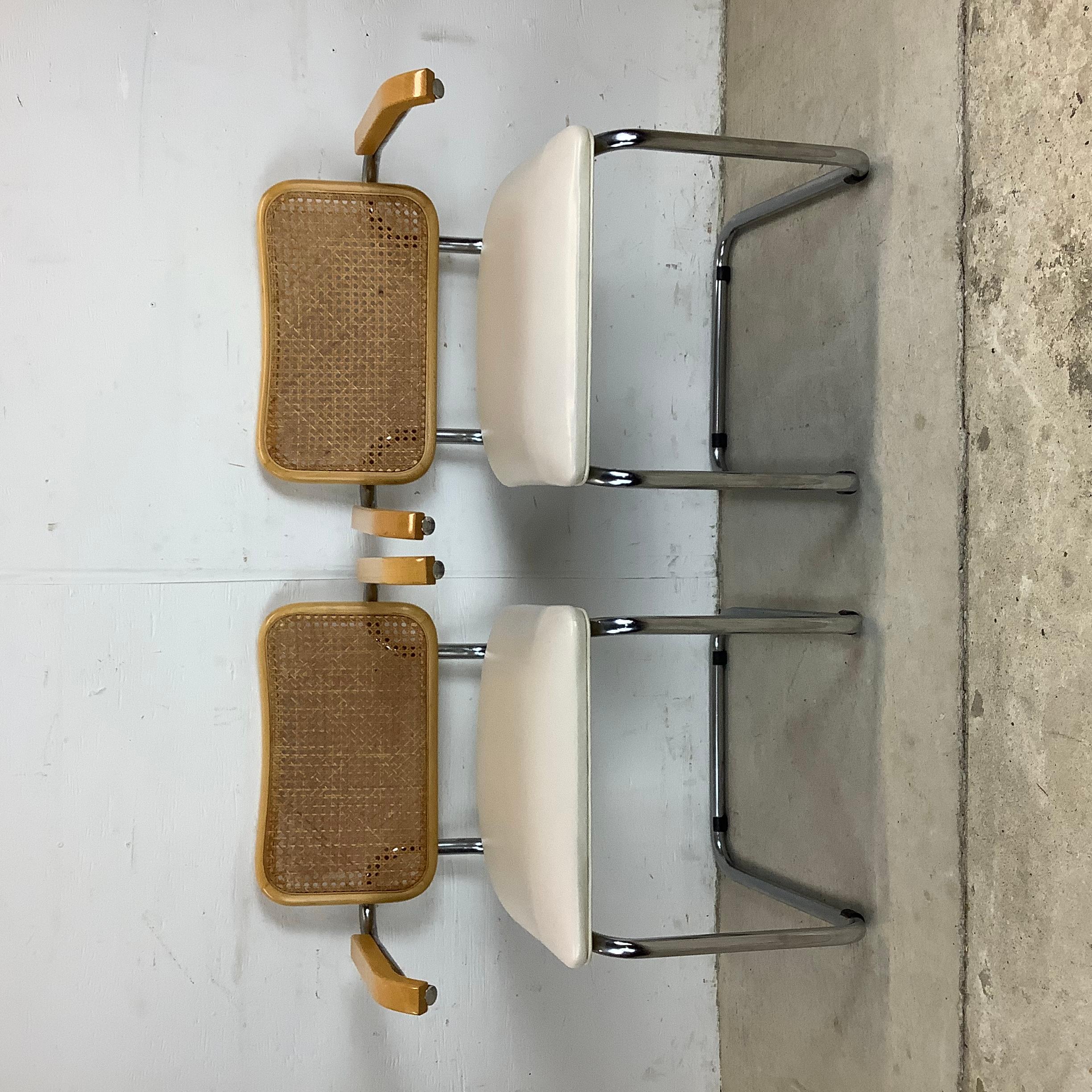 20th Century Vintage Modern Cane Back Cantilever Armchairs- set 4 For Sale