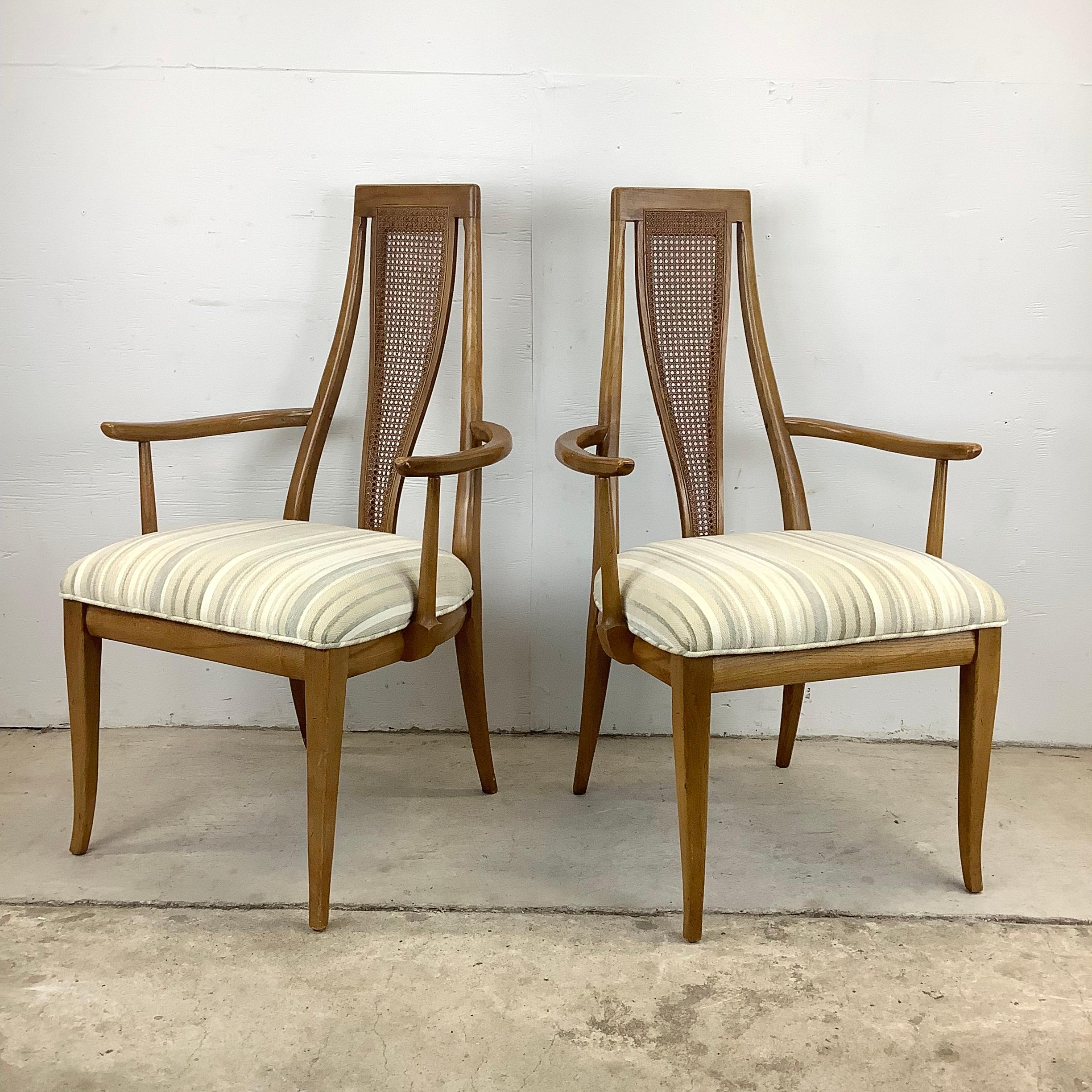 Vintage Modern Cane Back Dining Chairs- Set of Six In Fair Condition For Sale In Trenton, NJ