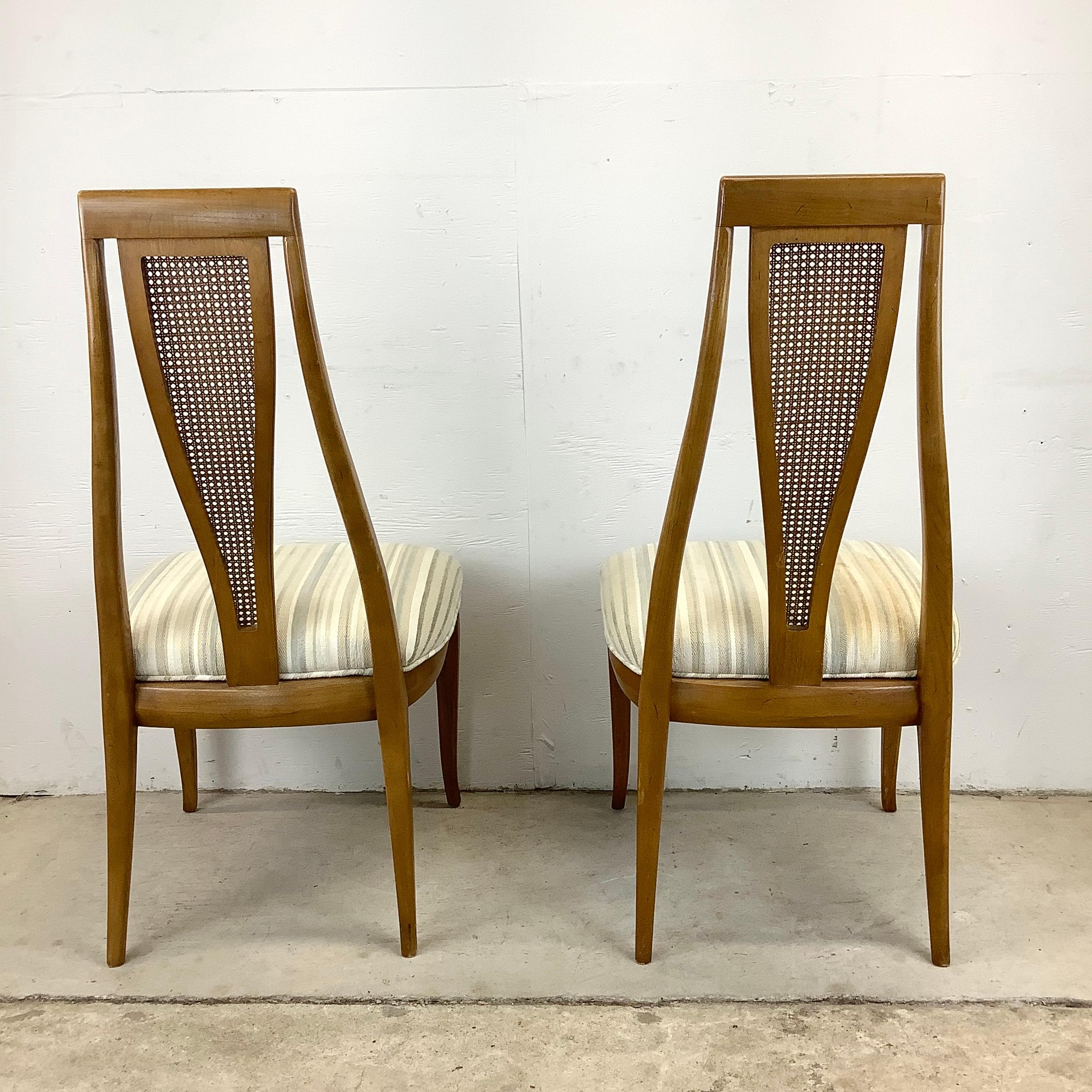 Upholstery Vintage Modern Cane Back Dining Chairs- Set of Six For Sale