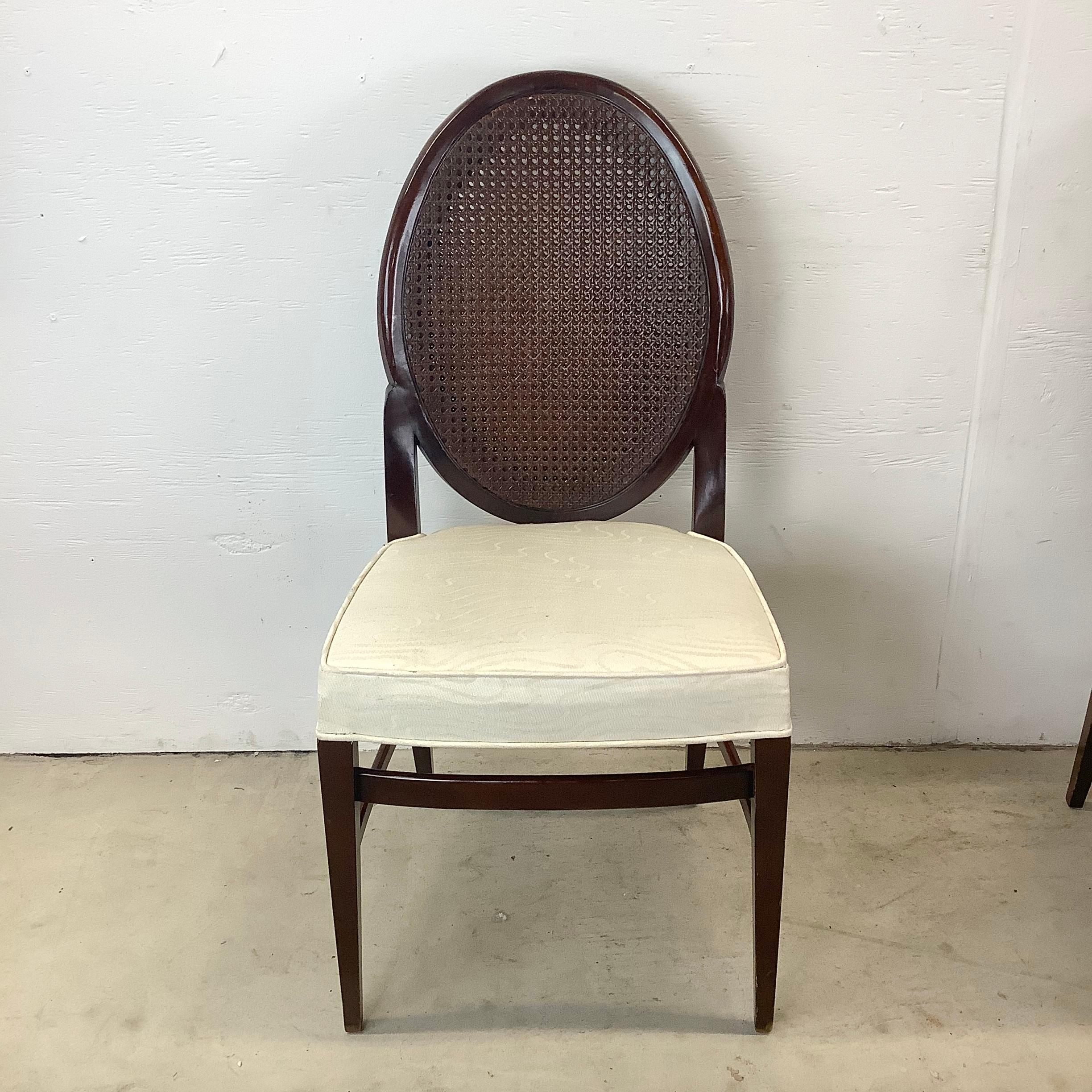 Upholstery Vintage Modern Cane Back Dining Chairs- set Six For Sale