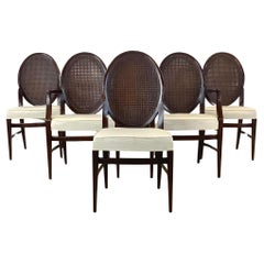 Vintage Modern Cane Back Dining Chairs- set Six