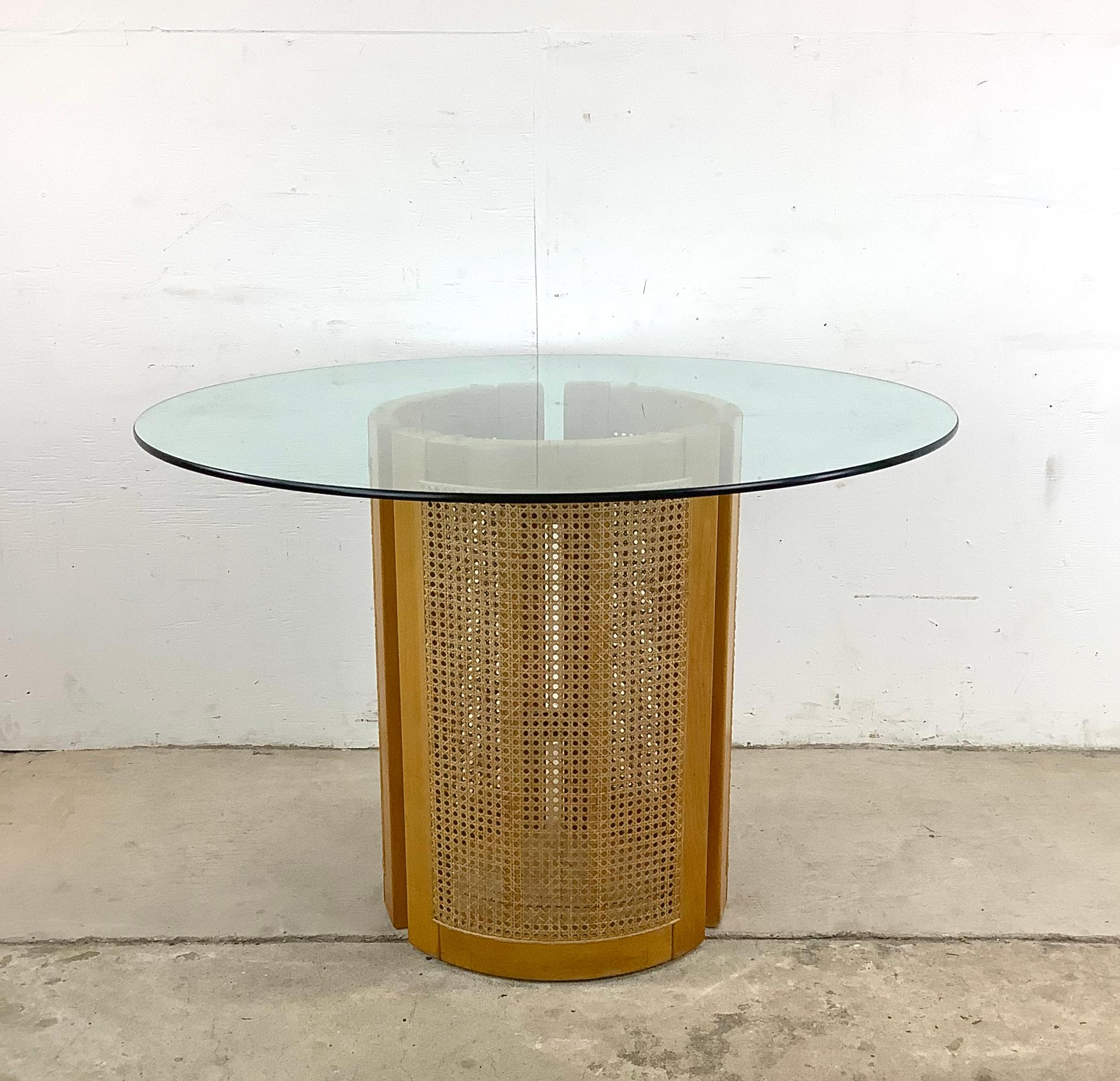 Mid-Century Modern Vintage Modern Cane & Glass Pedestal Dining Table