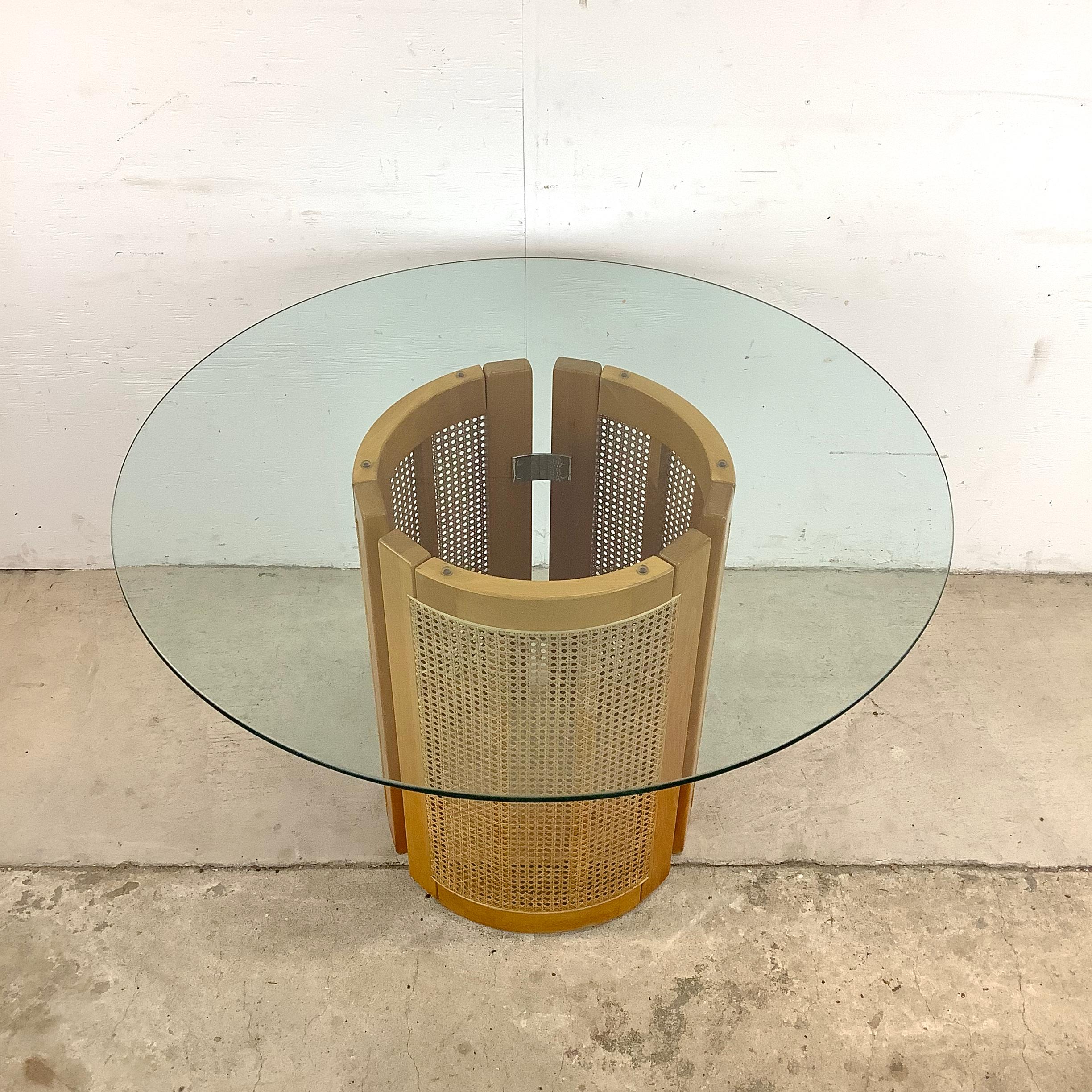Other Vintage Modern Cane & Glass Pedestal Dining Table