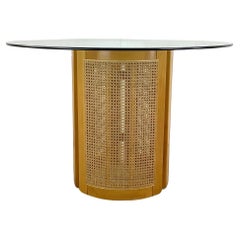 Retro Modern Cane & Glass Pedestal Dining Table