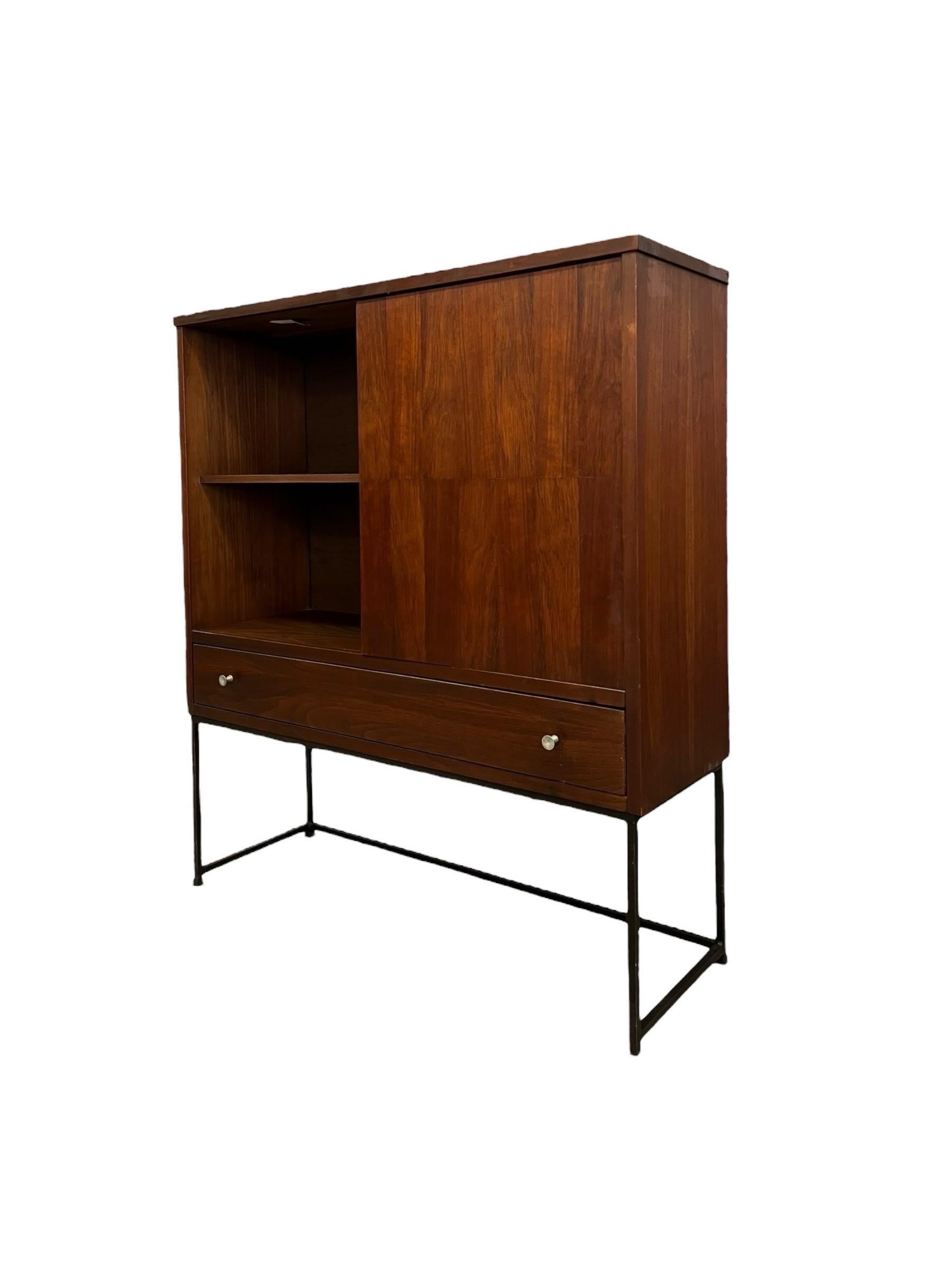 Mid-Century Modern Vintage Mid Century Modern Bookshelf With Sliding Door and Dovetailed Drawers For Sale