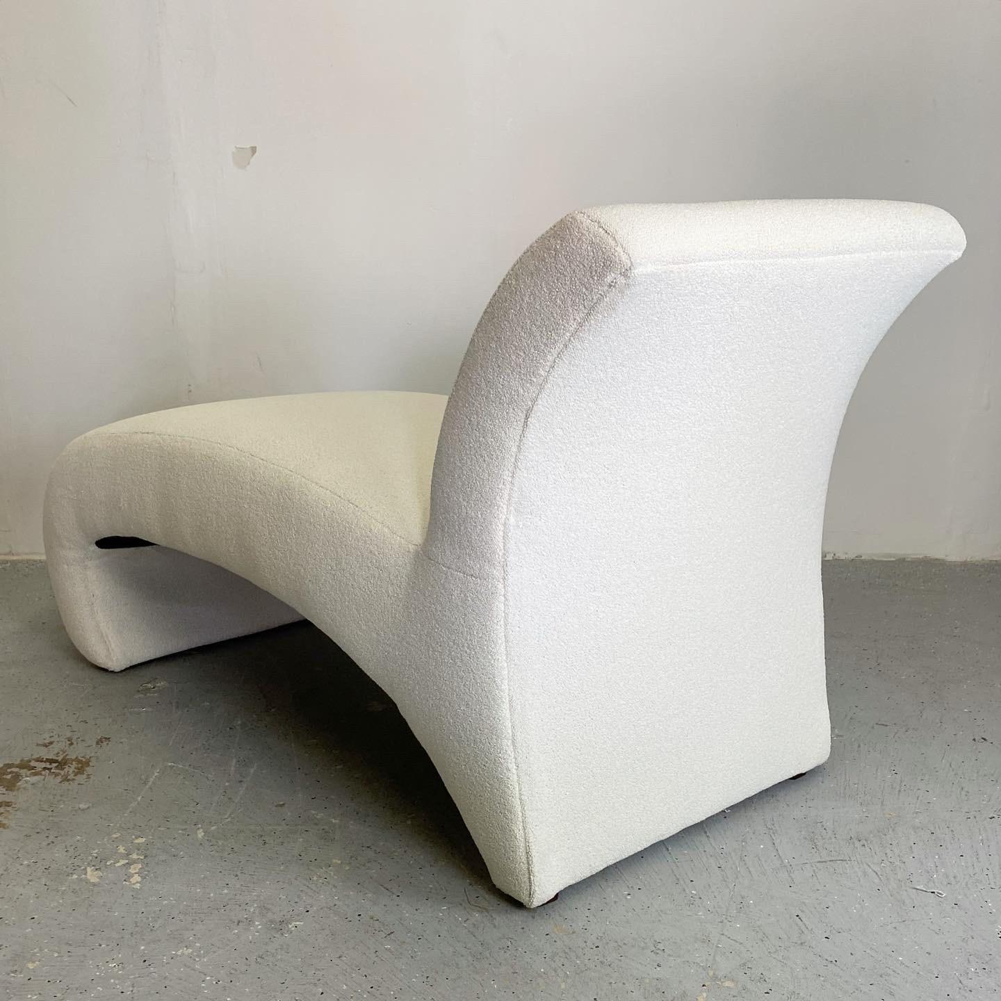 Vintage post modern chaise lounge newly upholstered in a plush textured fabric. Dating to the 1980s