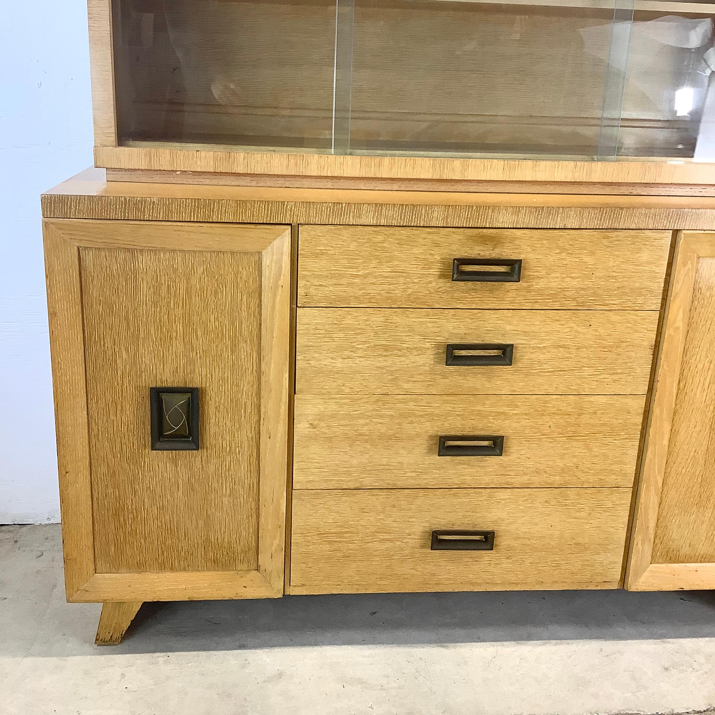 Vintage Modern China Cabinet In Blonde Oak For Sale 4