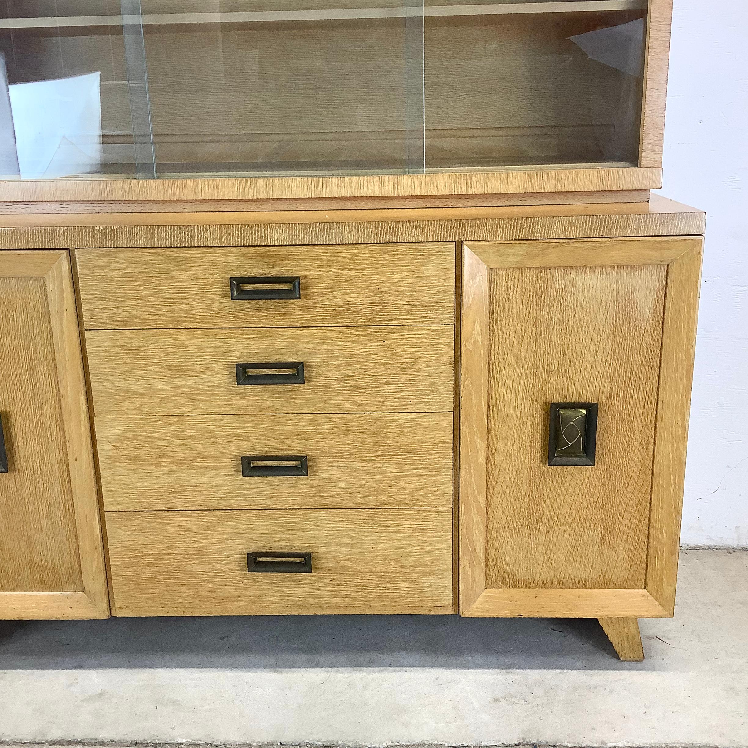 Vintage Modern China Cabinet In Blonde Oak For Sale 5