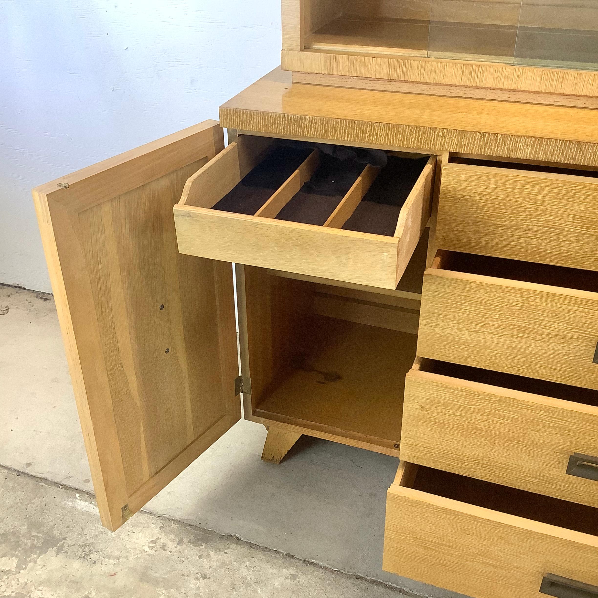 Vintage Modern China Cabinet In Blonde Oak For Sale 6