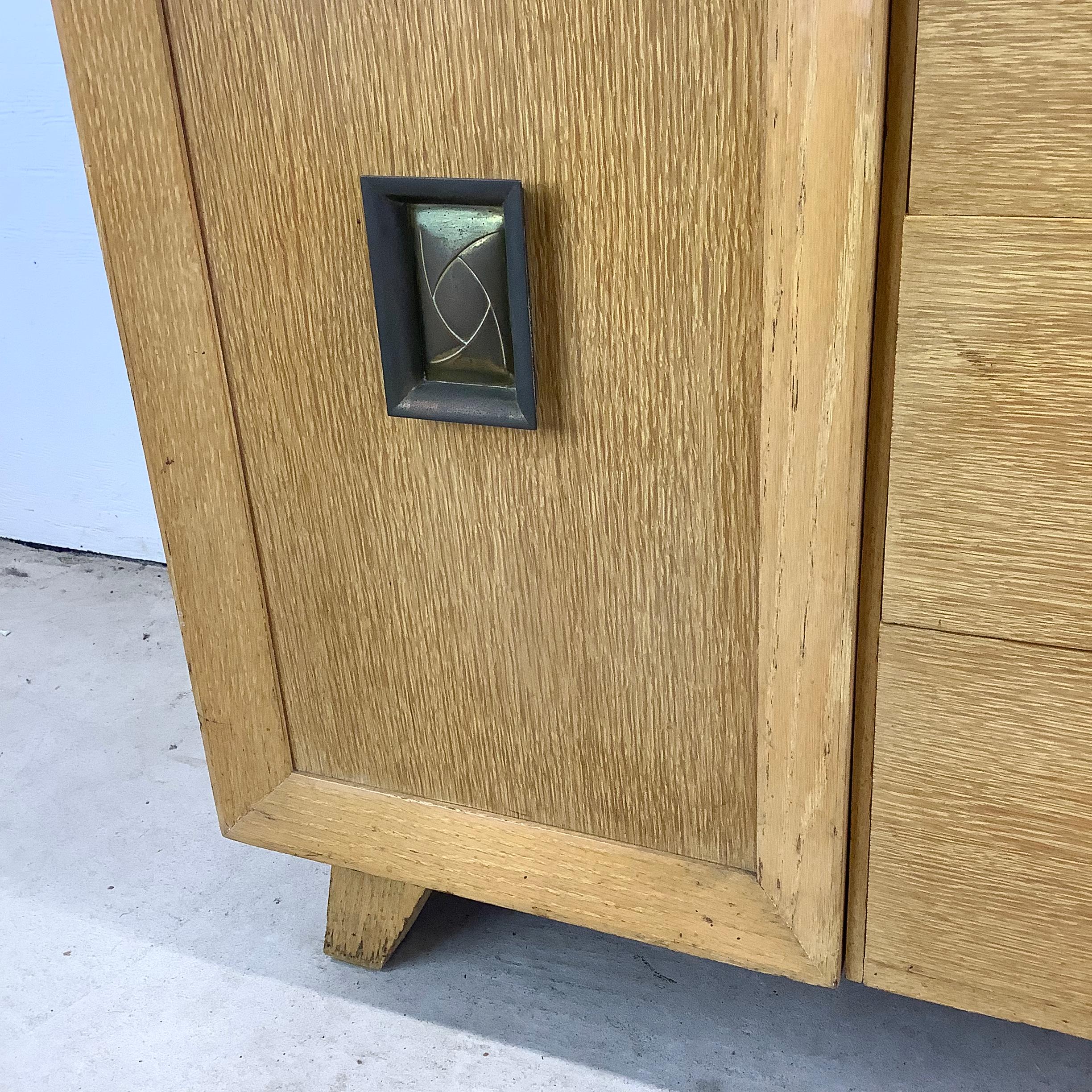 Vintage Modern China Cabinet In Blonde Oak For Sale 9