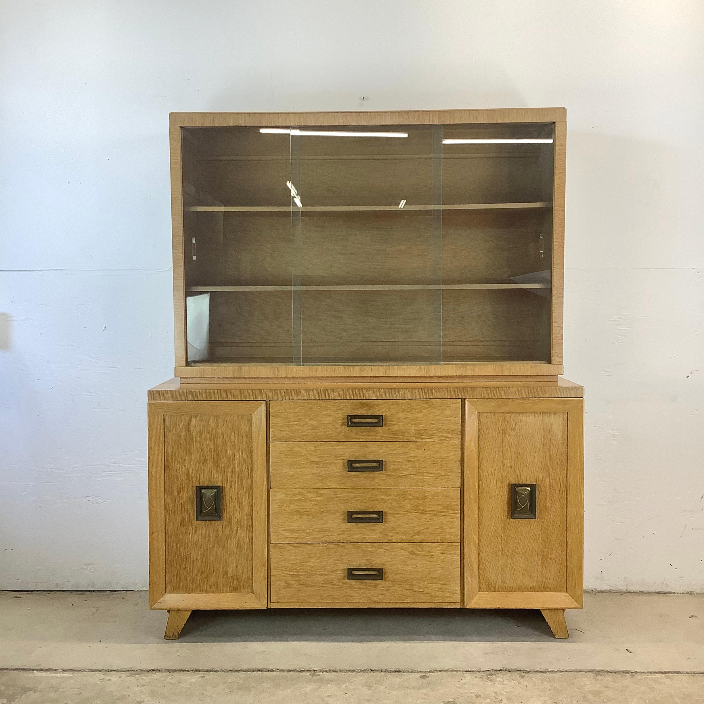 Vintage Modern China Cabinet In Blonde Oak For Sale 10