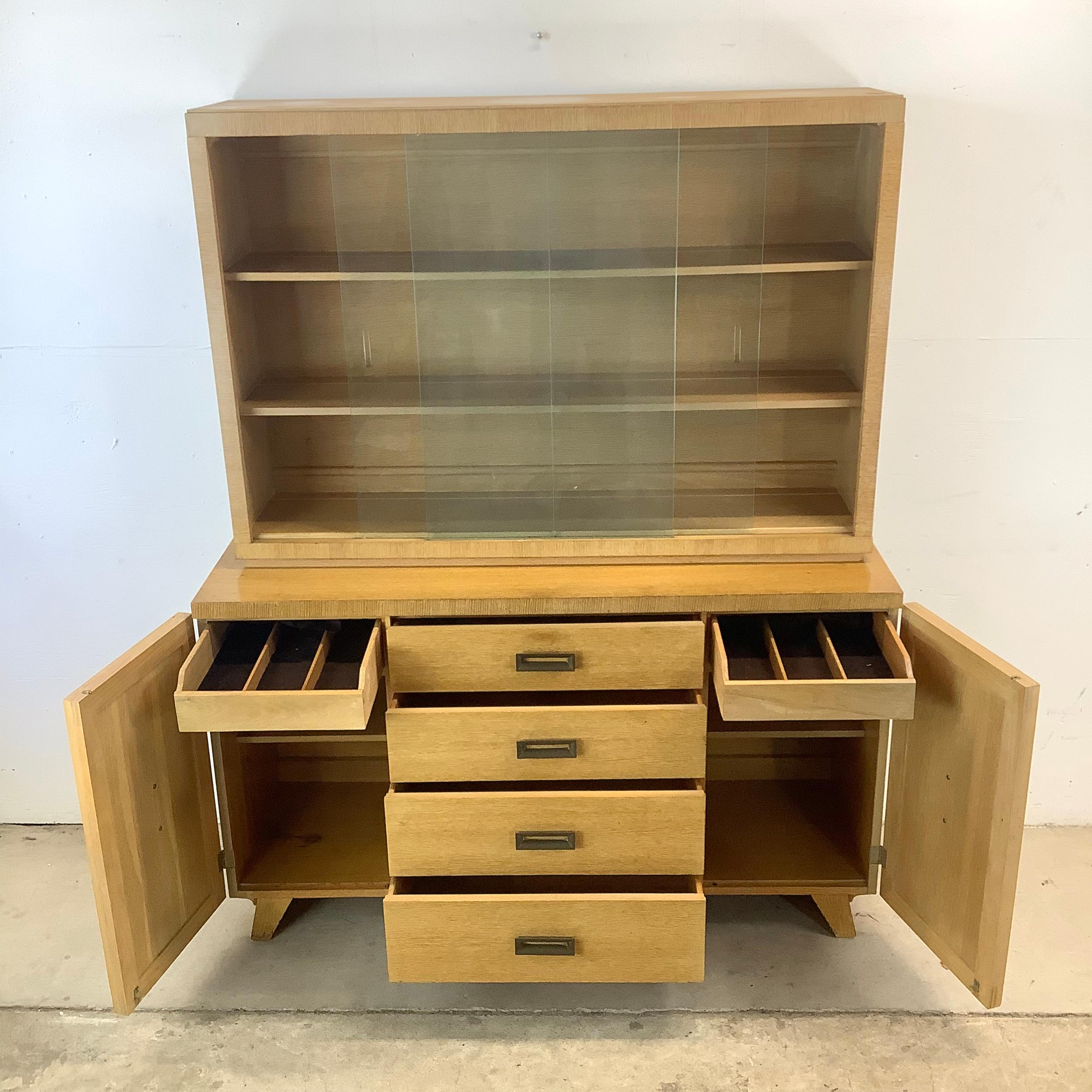 Mid-Century Modern Vintage Modern China Cabinet In Blonde Oak For Sale