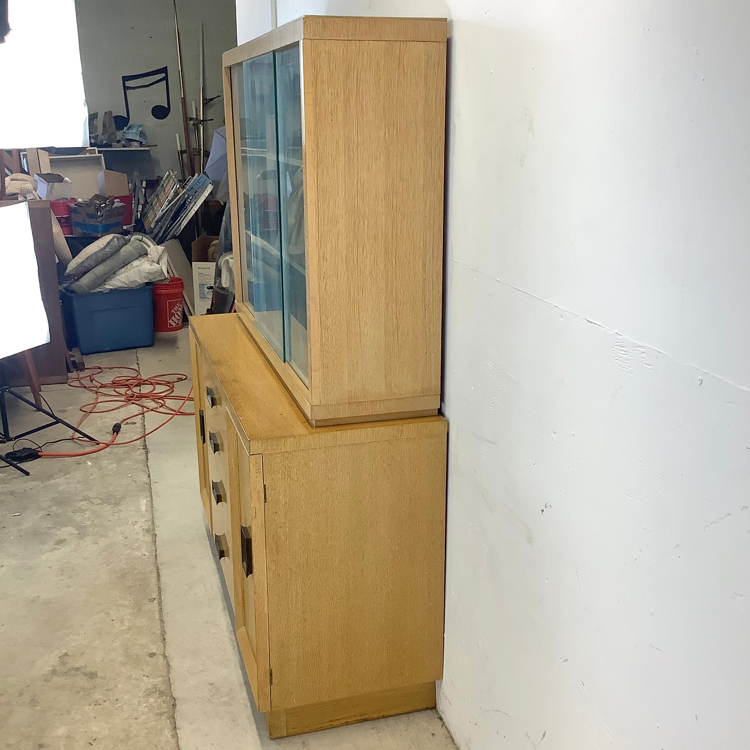 Other Vintage Modern China Cabinet In Blonde Oak For Sale