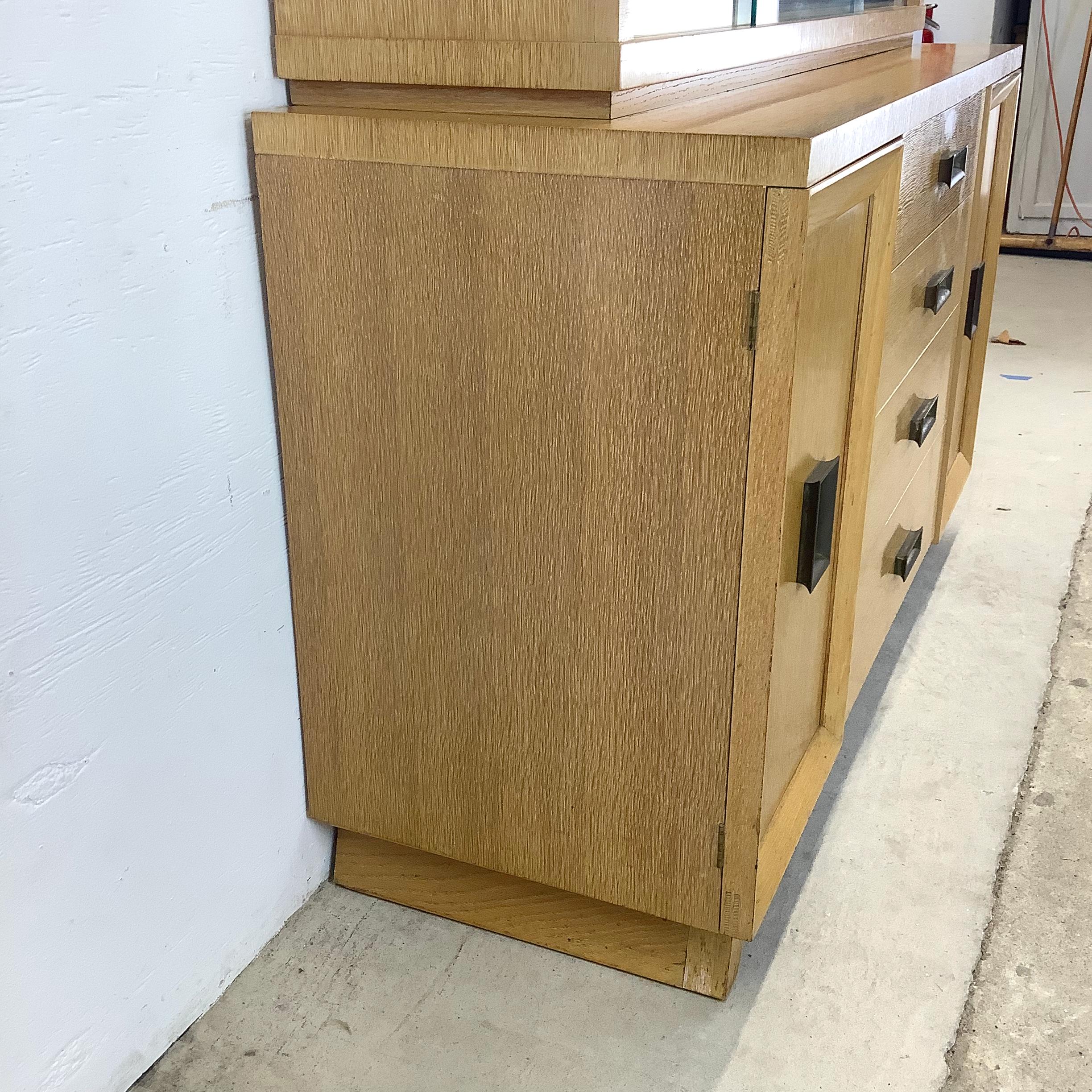 20th Century Vintage Modern China Cabinet In Blonde Oak For Sale