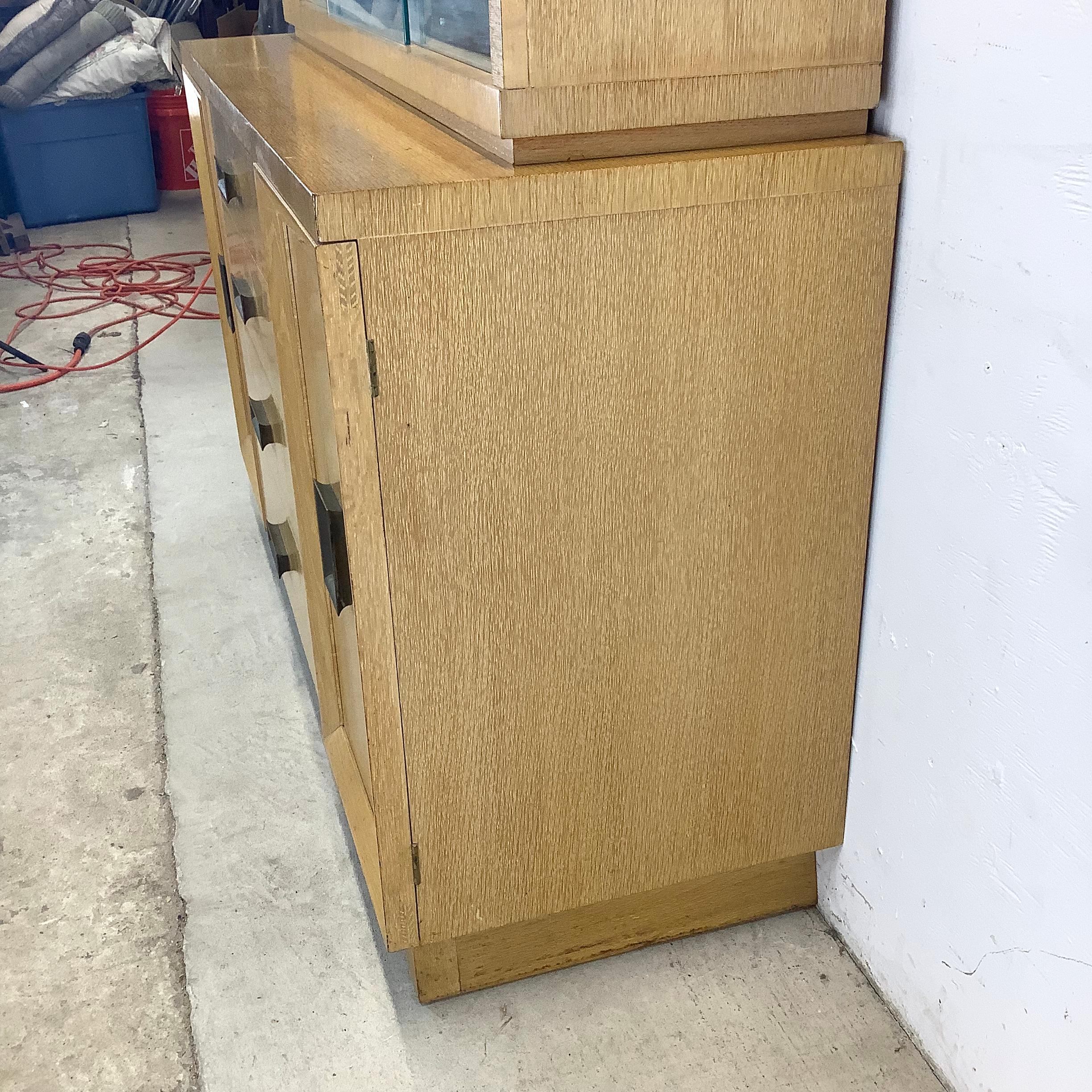 Wood Vintage Modern China Cabinet In Blonde Oak For Sale