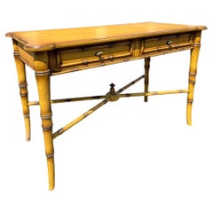 Vintage Modern Chippendale Faux Bamboo Desk Writing Table in Chinoiserie Style