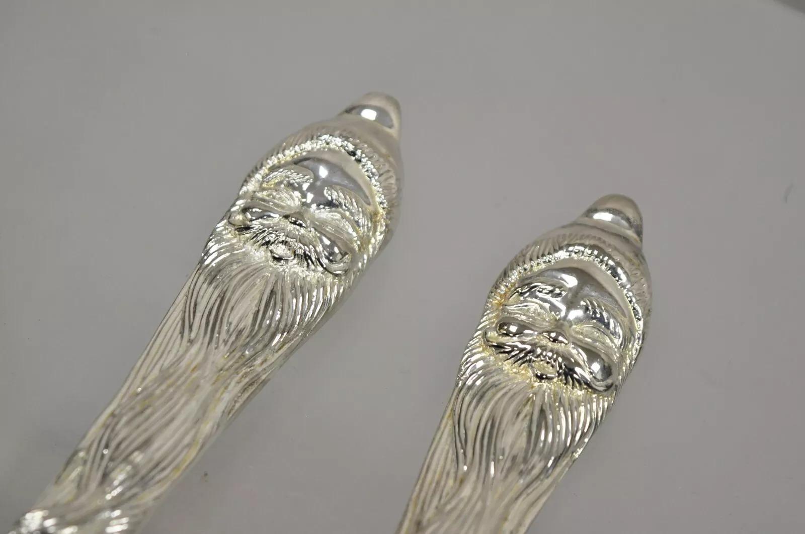 Vintage Modern Christmas Santa Claus Silver Plated Ensalada Servir Tenedor y Cuchara Moderno en venta
