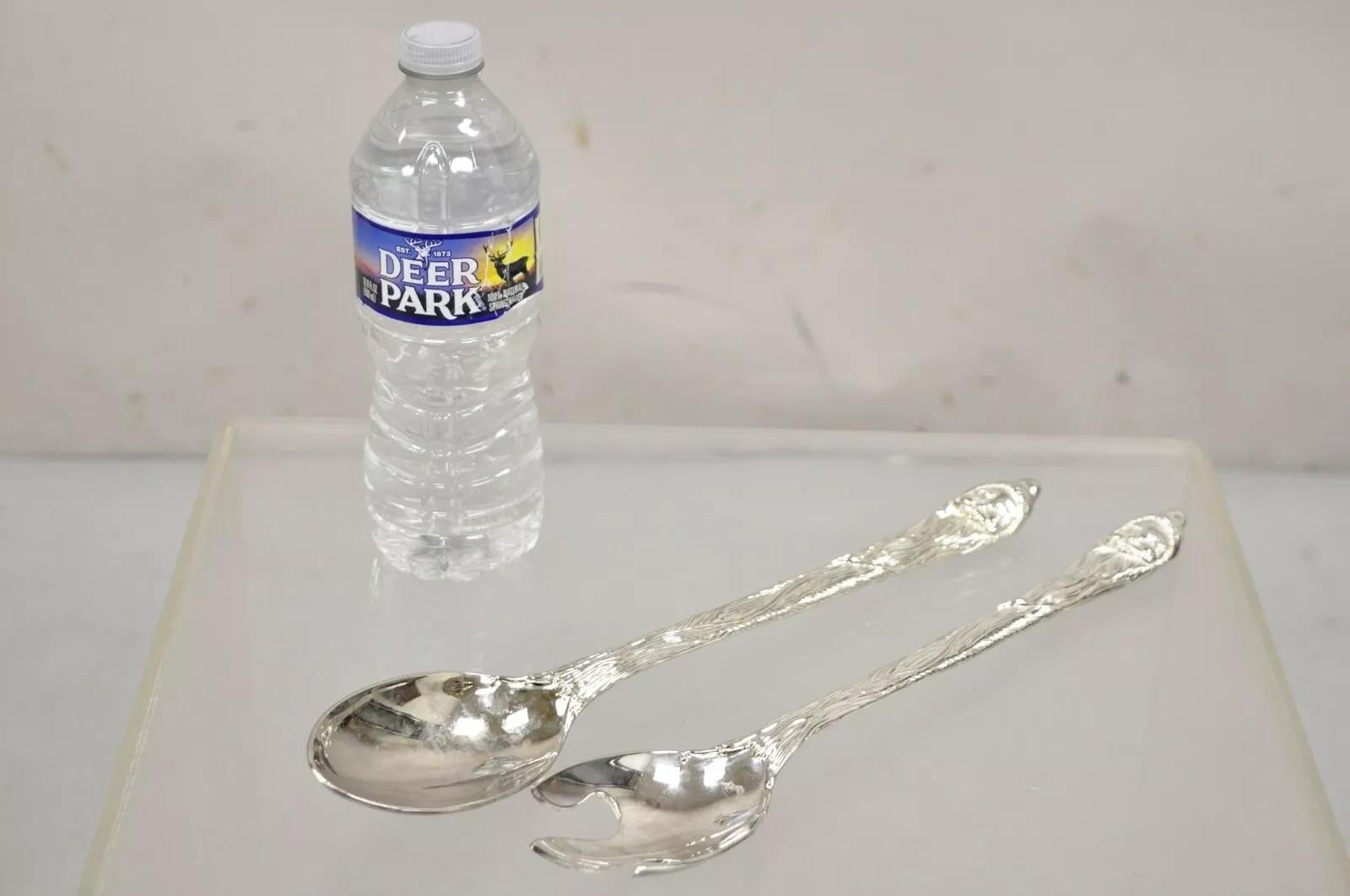 Vintage Modern Christmas Santa Claus Silver Plated Ensalada Servir Tenedor y Cuchara Desconocido en venta