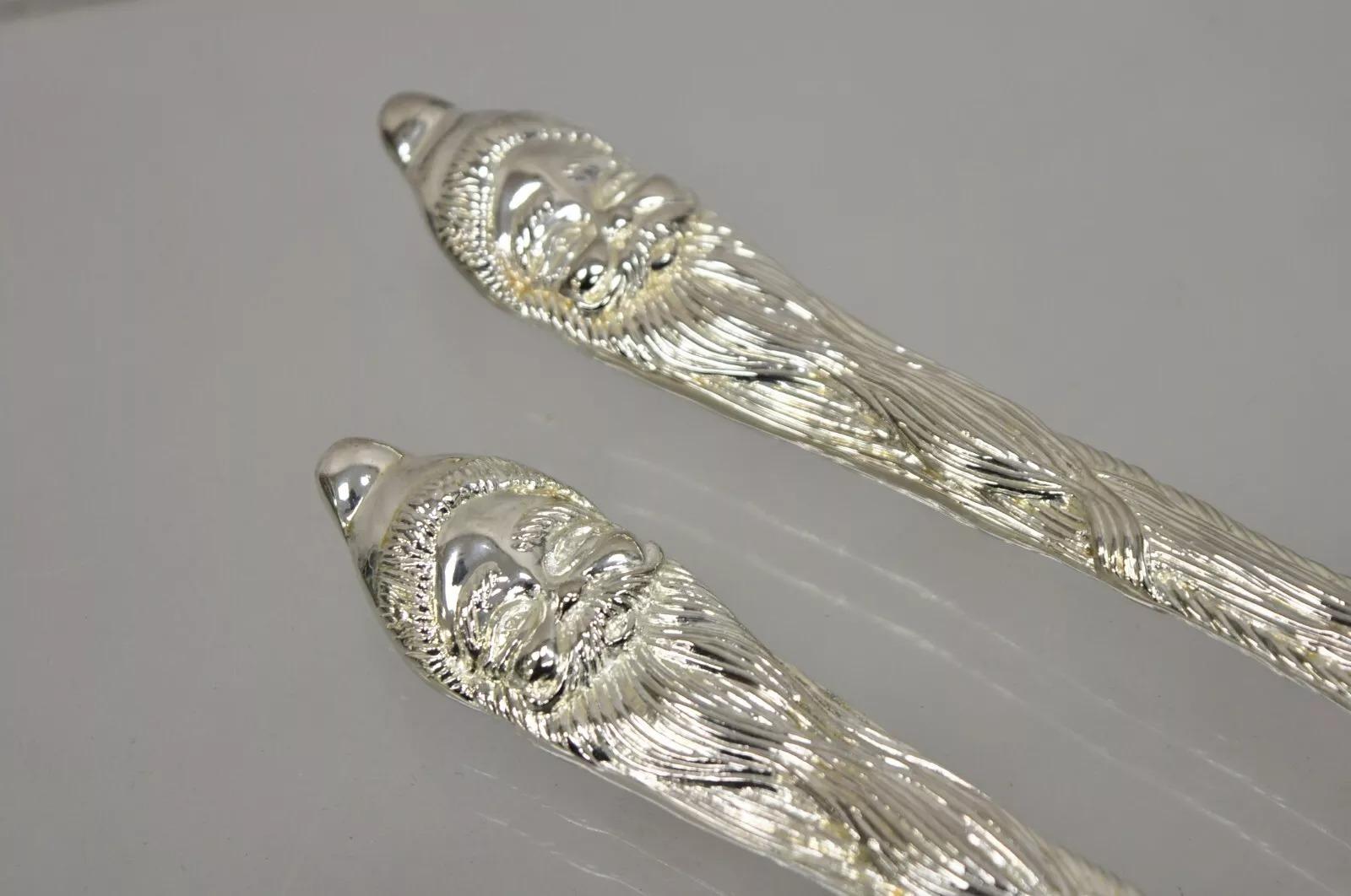 Vintage Modern Christmas Santa Claus Silver Plated Ensalada Servir Tenedor y Cuchara Chapado en plata en venta