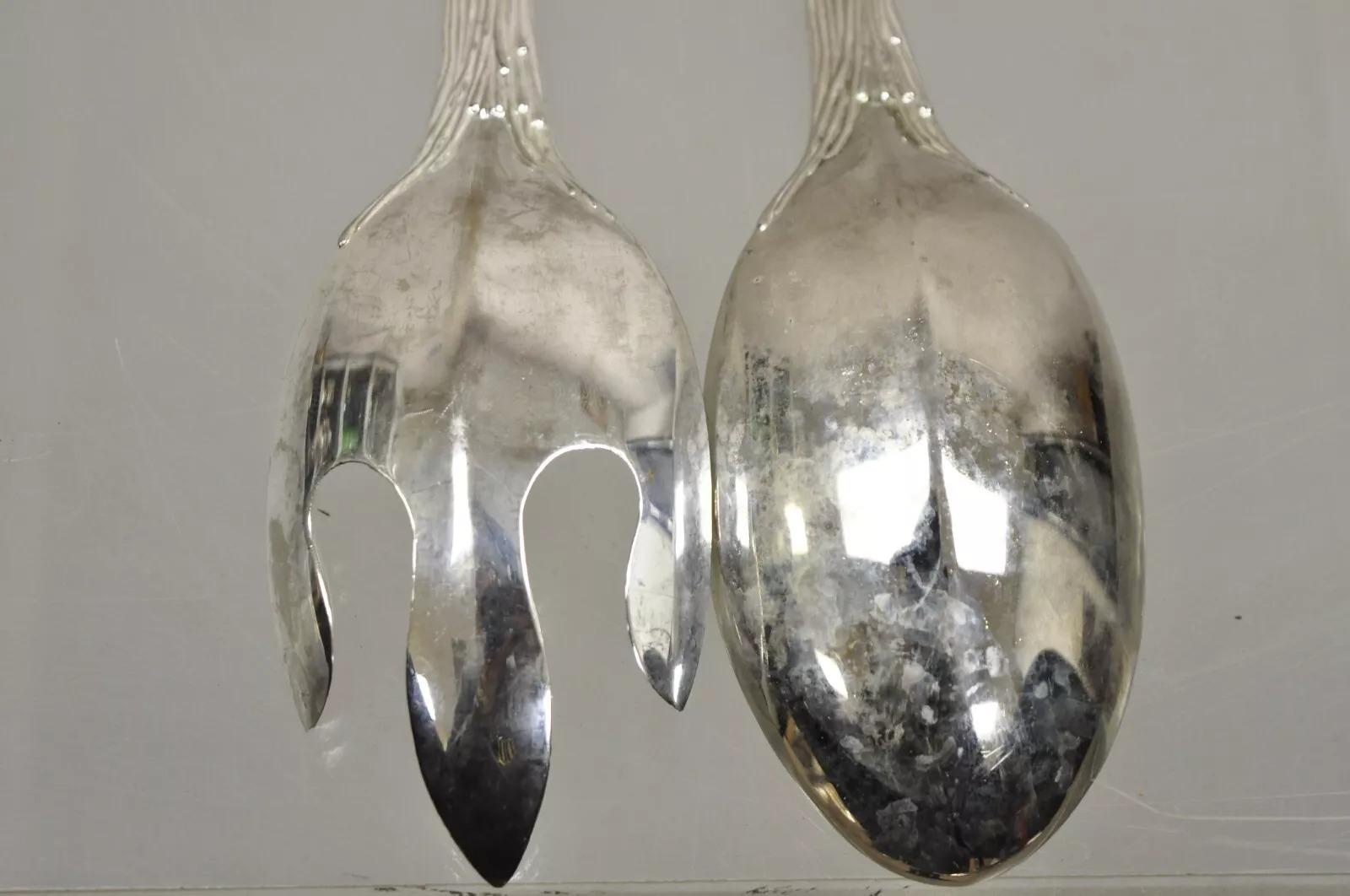 Vintage Modern Christmas Santa Claus Silver Plated Ensalada Servir Tenedor y Cuchara en venta 2