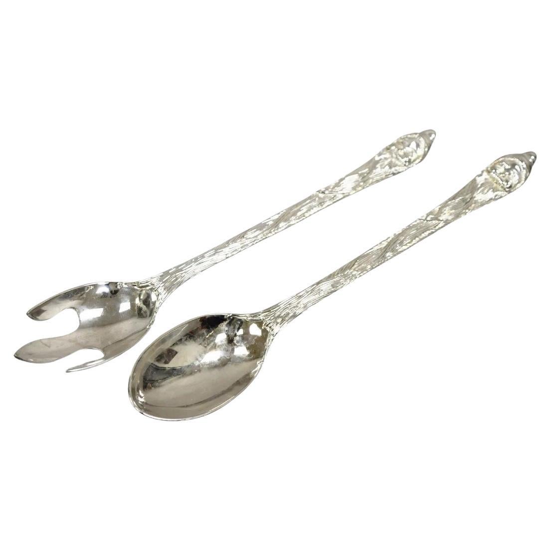 Vintage Modern Christmas Santa Claus Silver Plated Ensalada Servir Tenedor y Cuchara en venta
