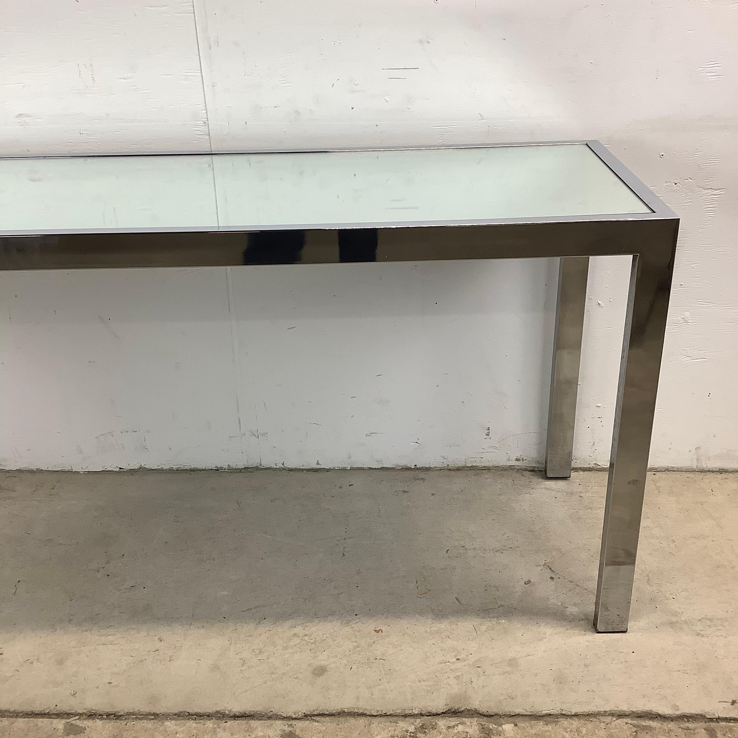 Metal Vintage Modern Chrome and Glass Console Table For Sale