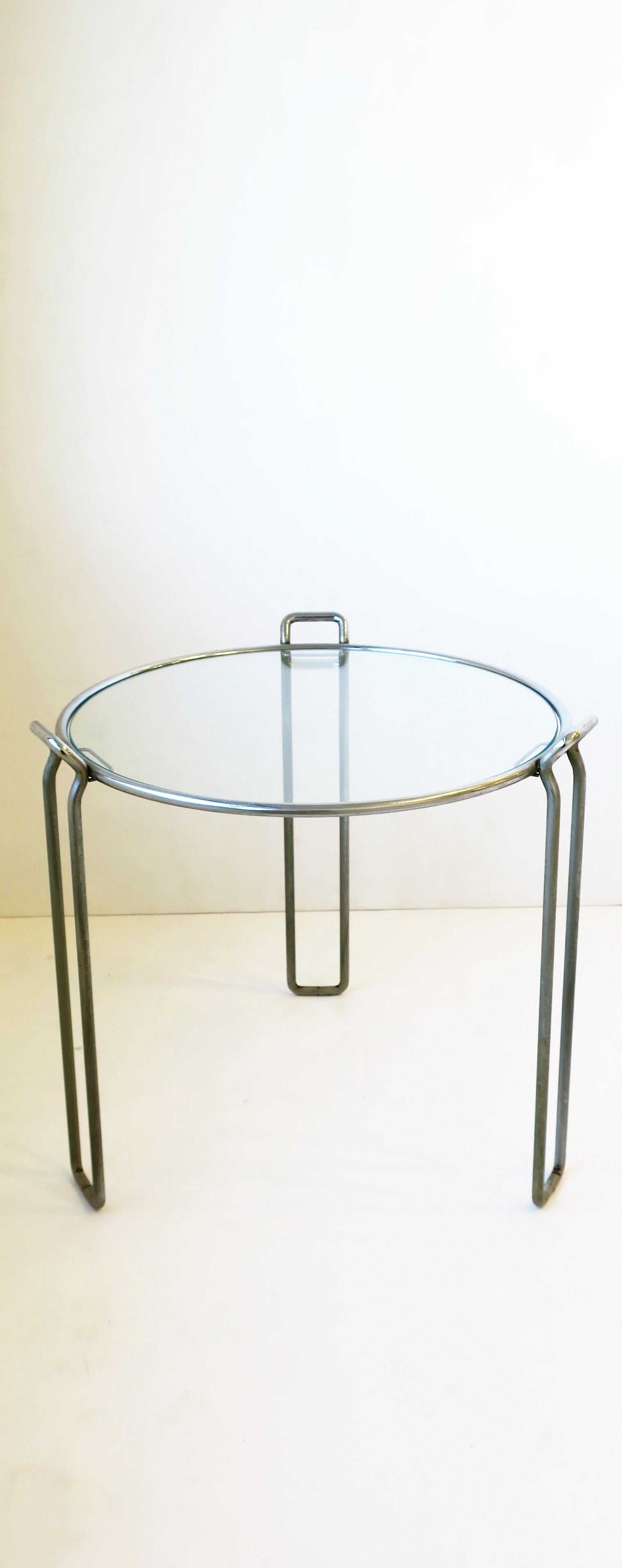 Plated Vintage Modern Chrome and Glass Side or Drinks Table, circa 1960s