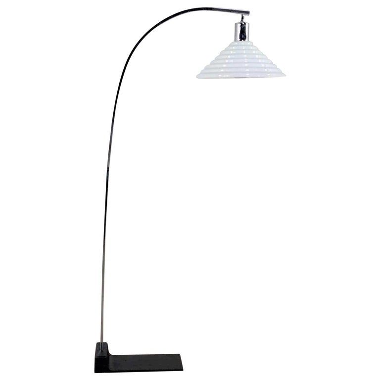 Vintage Modern Chrome Arc Floor Lamp With White Glass Shade At 1stdibs Vintage Modern Chrome Arc Floor Lamp, Arc Floor Lamp Glass Shade