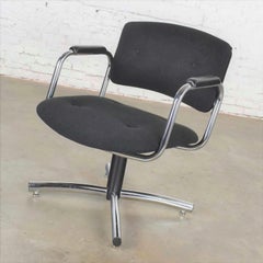 Vintage Modern Chrome & Black Office Armchair 4 Prong Base Style Steelcase, 1970