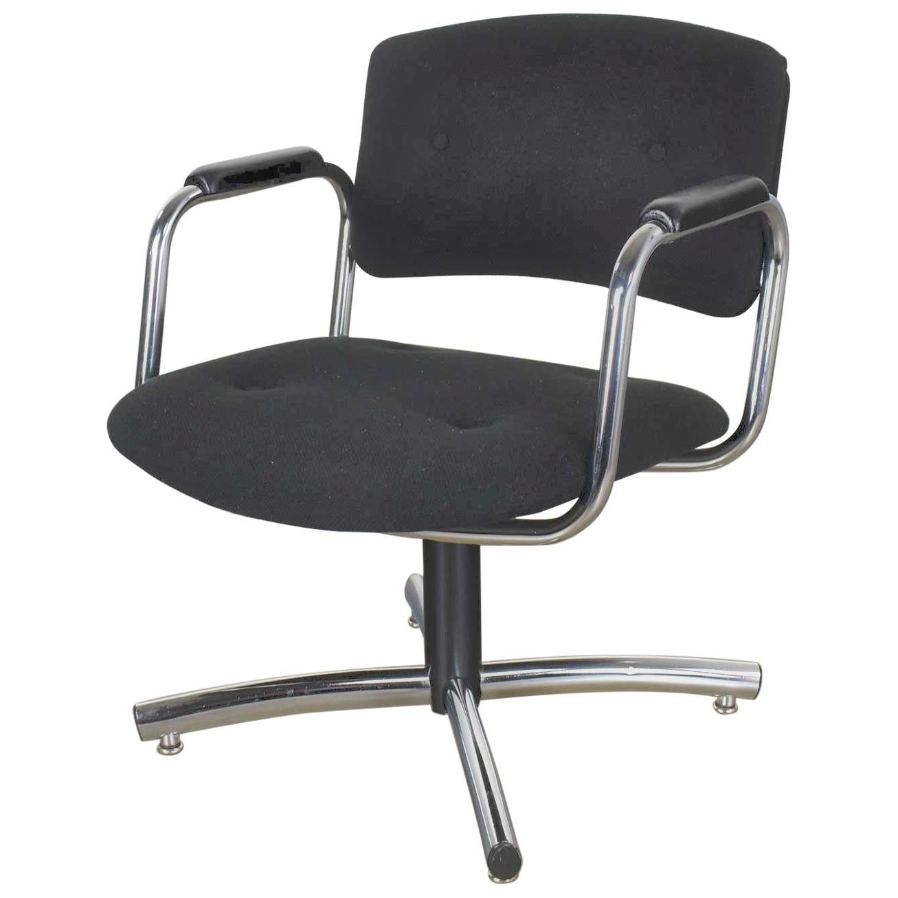 Vintage Modern Chrome & Black Office Armchair 4 Prong Base Style Steelcase, 1970