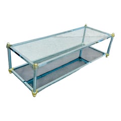 Vintage Modern Chrome, Brass & Glass Two-Tier Coffee Table
