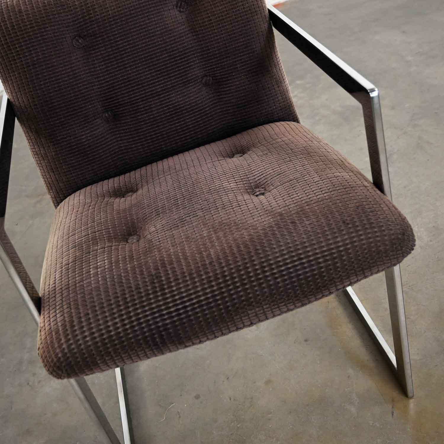 Vintage Modern Chrome & Brown Chenille Cantilever Chair in Style Brno by Knoll For Sale 6